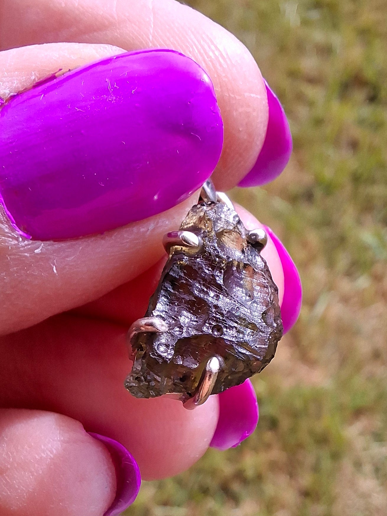 Moldavite Claw Pendant, 925 Silver, Tektite (Ref: P27)