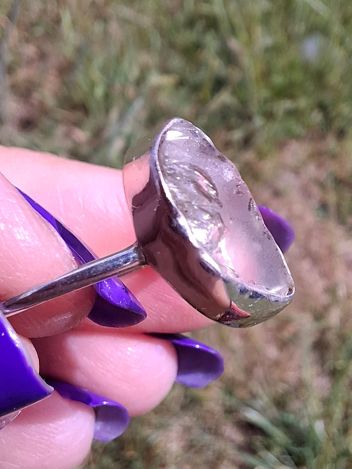 Libyan Desert Glass Ring, size large P, 925 Silver, Tektite (Ref: LR34)