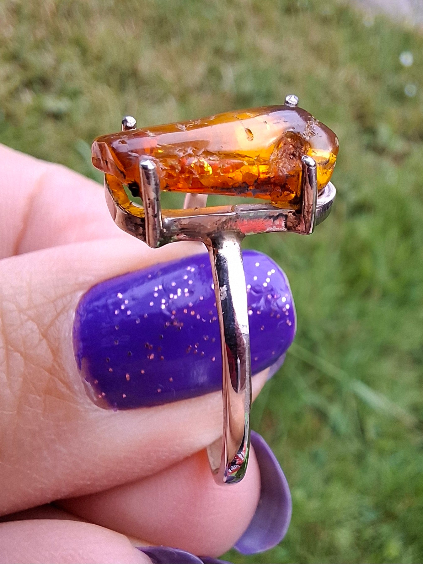 Baltic Amber Ring, size large Y, 925 Silver, Fossil (Ref: AR22)