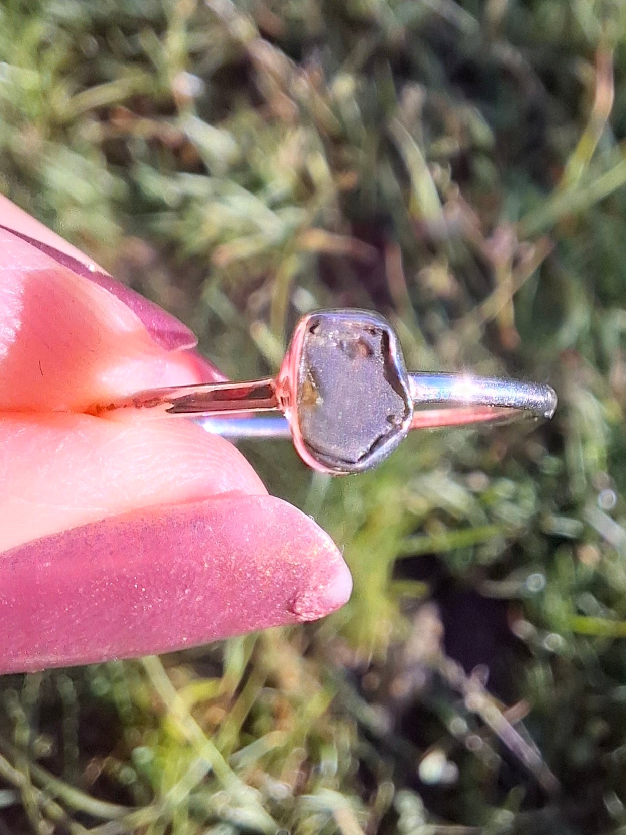 Moldavite Ring, size small R, 925 Silver, Tektite (Ref: R52)