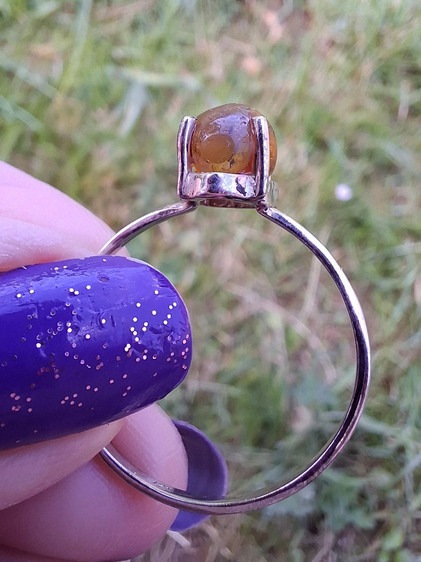 Baltic Amber Ring, size large W, 925 Silver, Fossil (Ref: AR29)