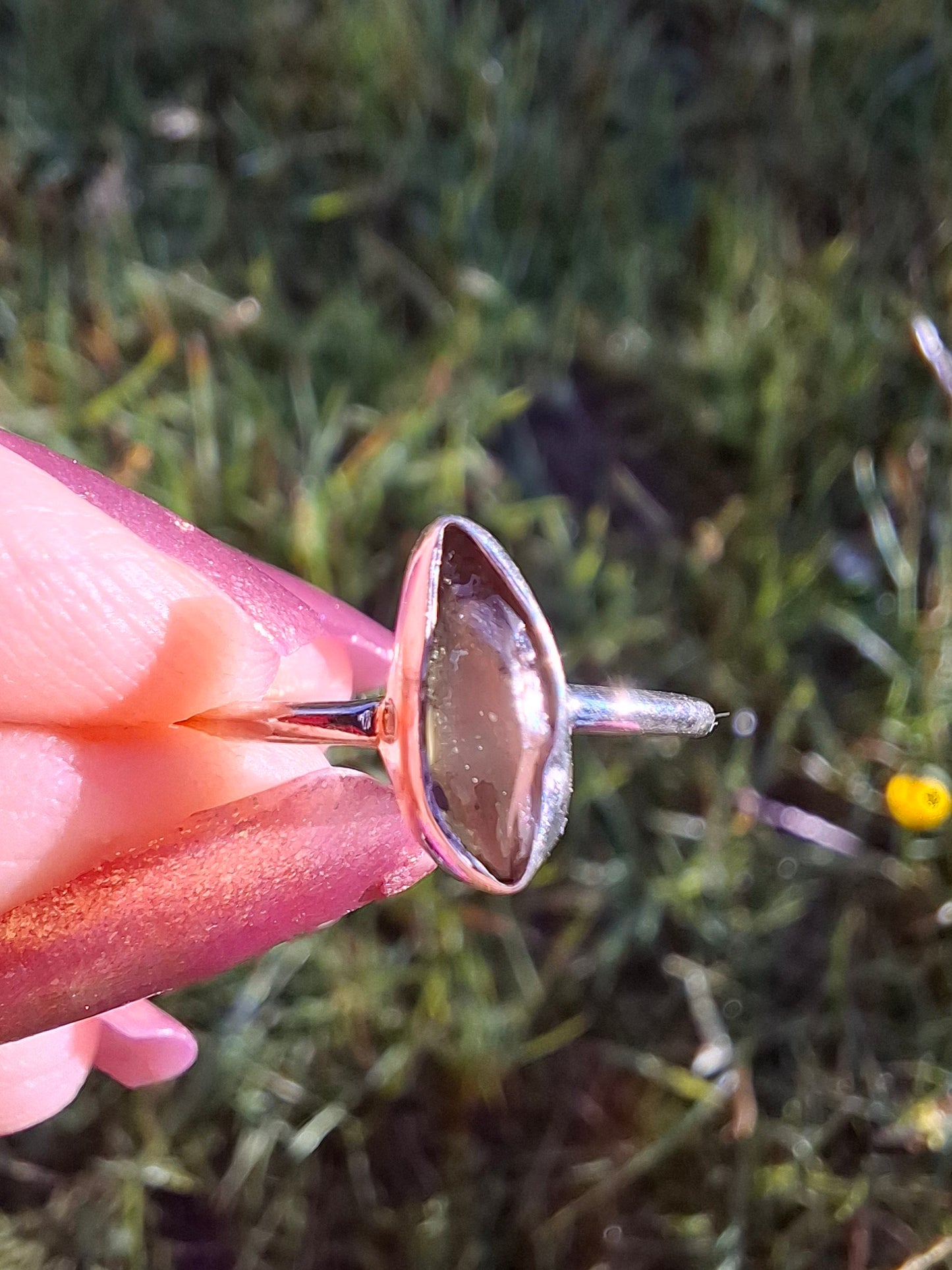 Moldavite Ring, size large M/small N, 925 Silver, Tektite (Ref: R39)