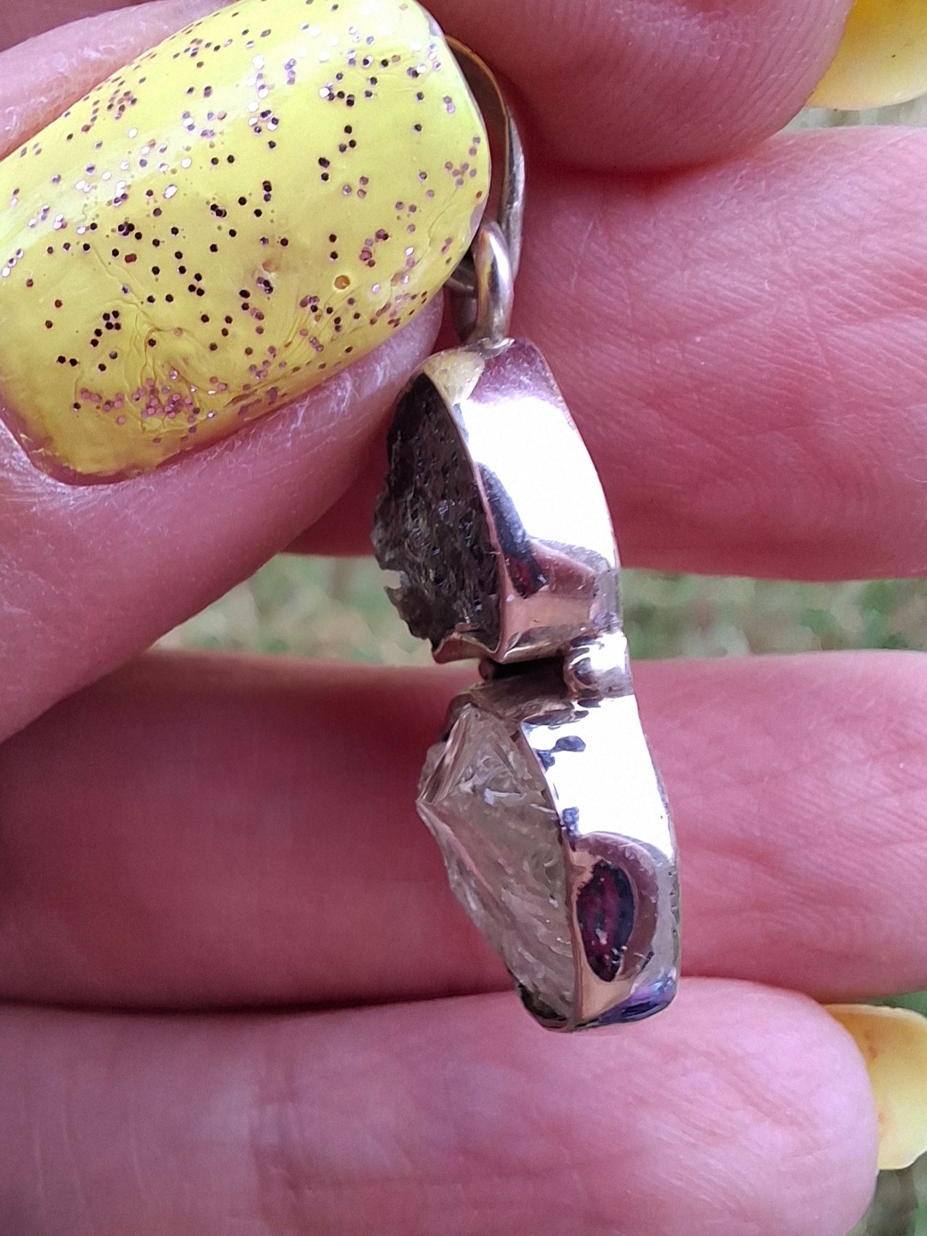 Moldavite & Libyan Desert Glass Pendant, 925 Silver, Tektite (Ref: MLP4)