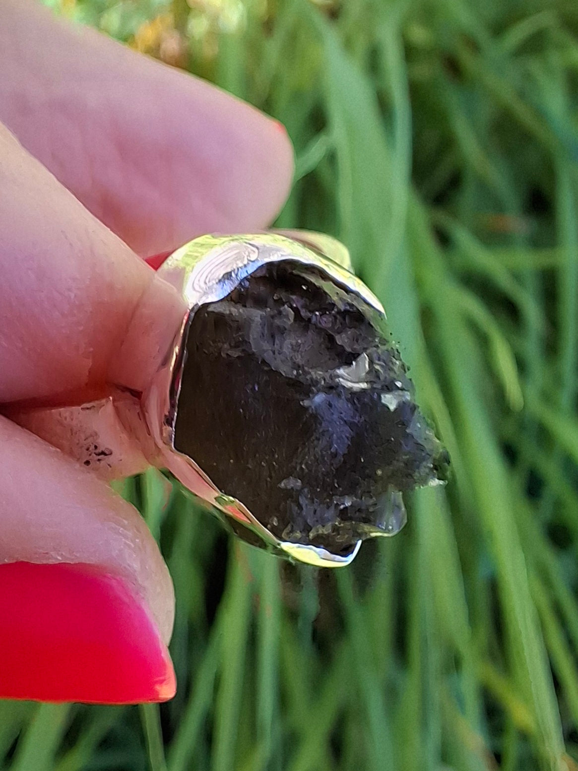 Moldavite Ring, size U, 925 Silver, Tektite (Ref: R323)
