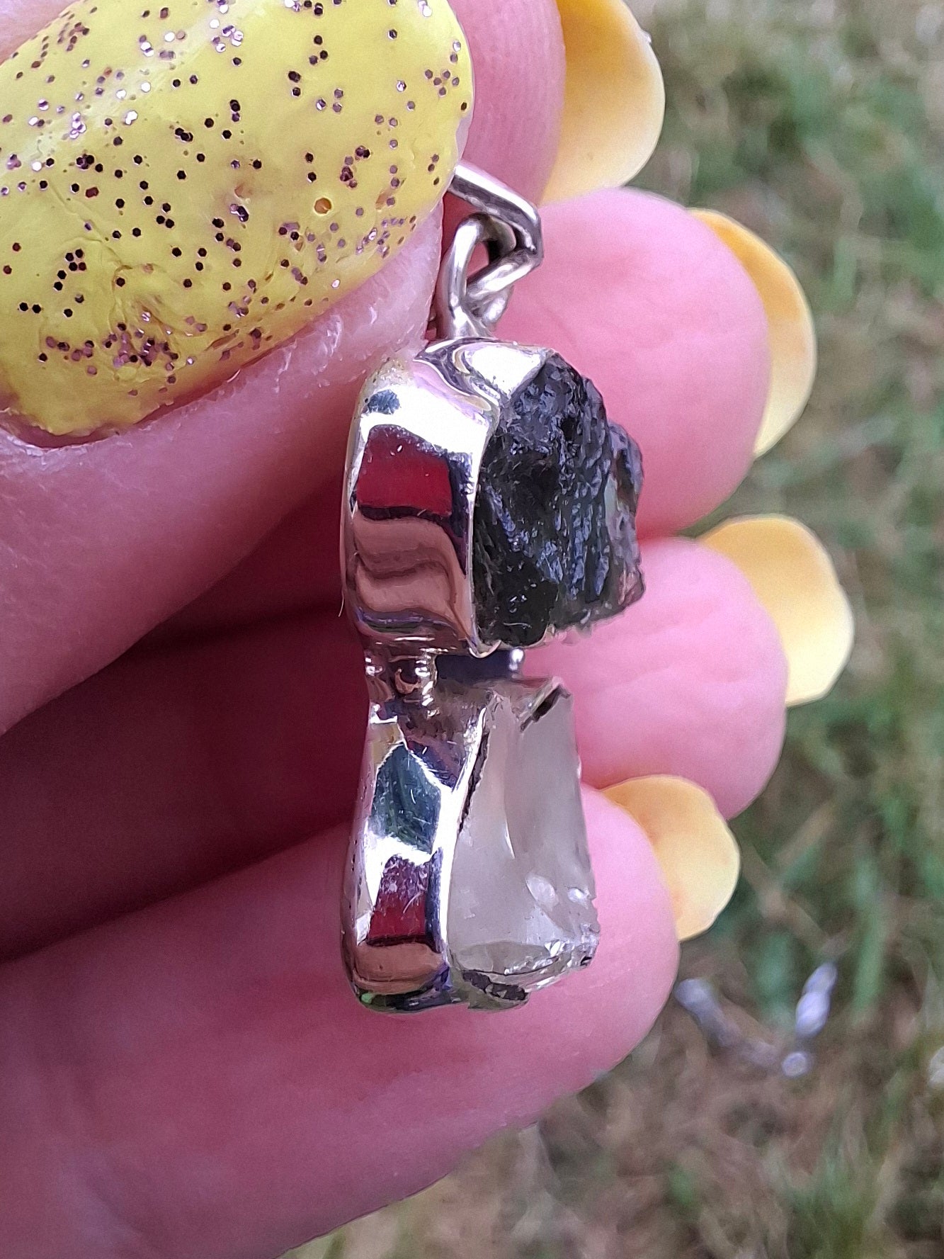 Moldavite & Libyan Desert Glass Pendant, 925 Silver, Tektite (Ref: MLP5)