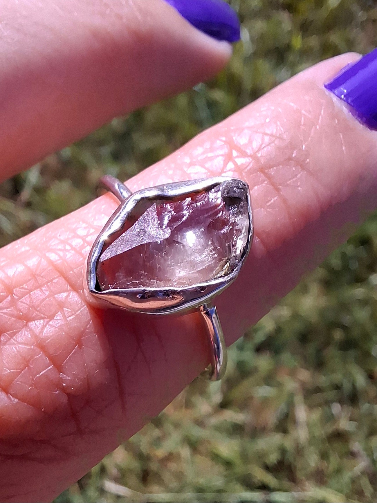 Libyan Desert Glass Ring, size small R, 925 Silver, Tektite (Ref: LR41)