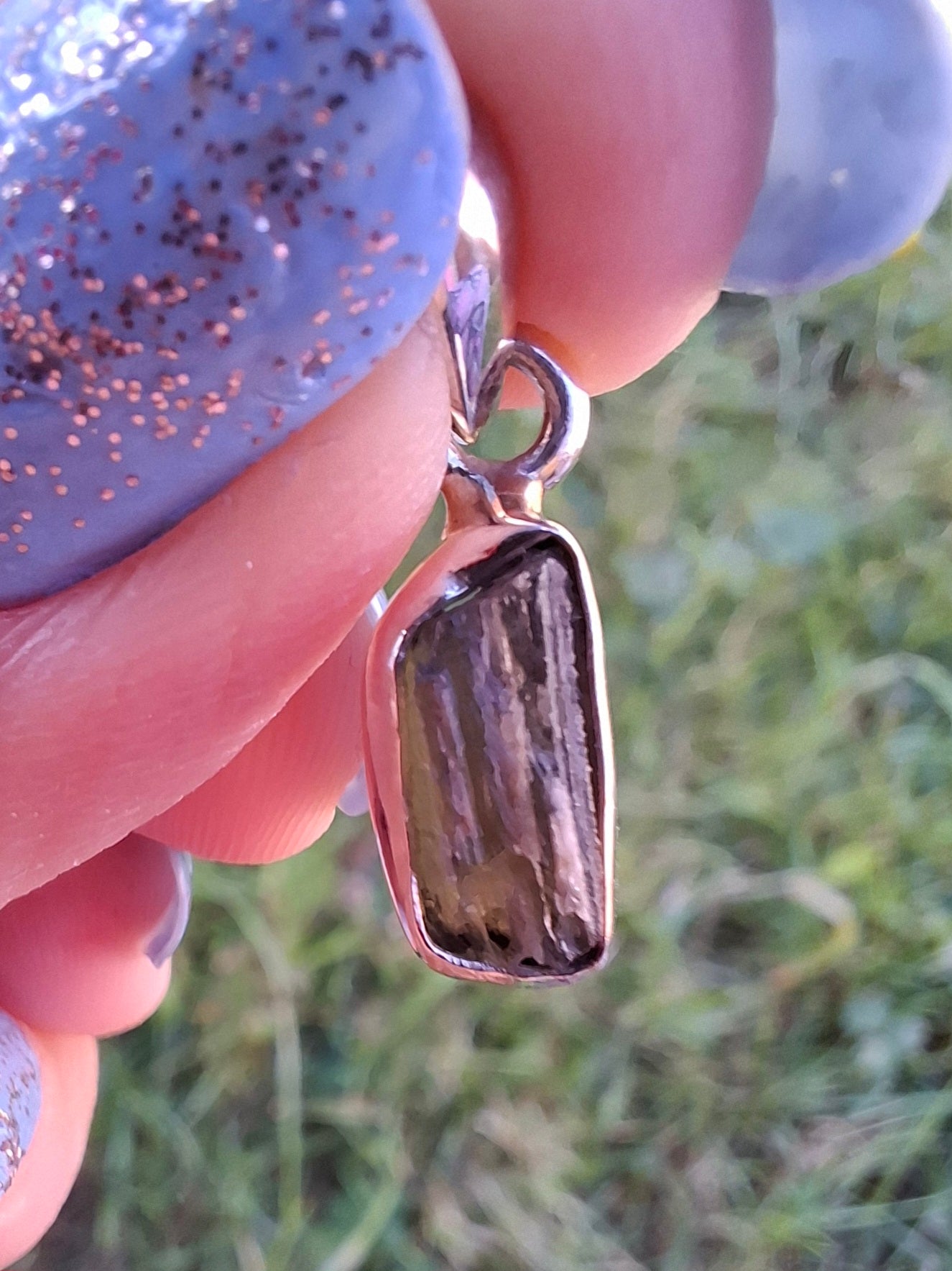 Moldavite Pendant, 925 Silver, Tektite (Ref: P91)