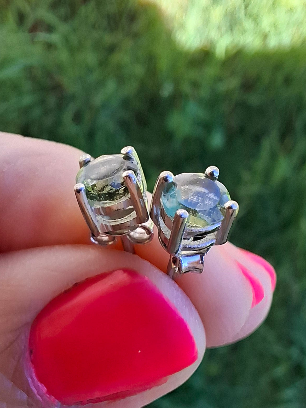 Moldavite (faceted) 5mm STUD EARRINGS, 925 Silver, Tektite (Ref: Pair51)