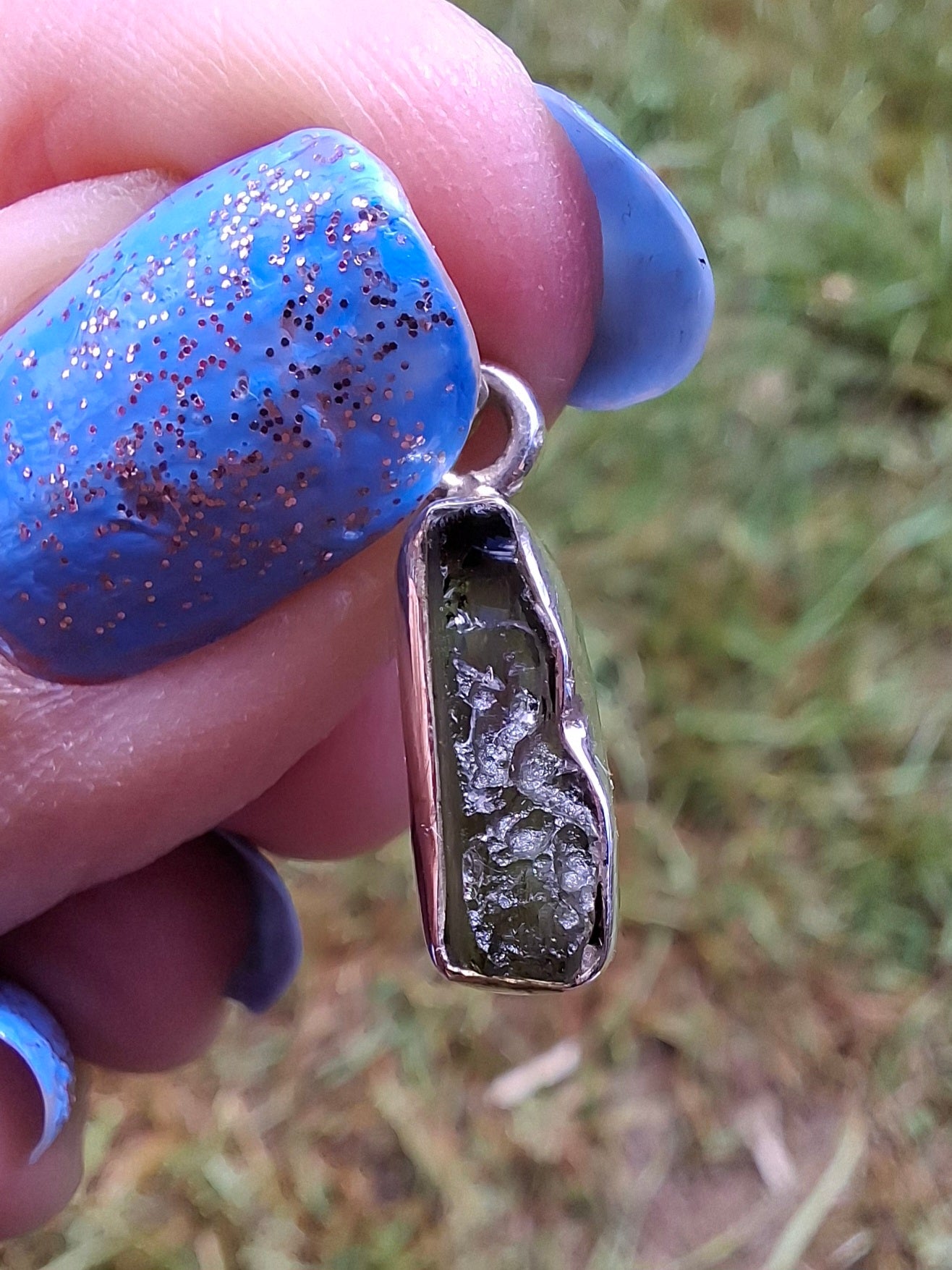 Moldavite Pendant, 925 Silver, Tektite (Ref: P77)