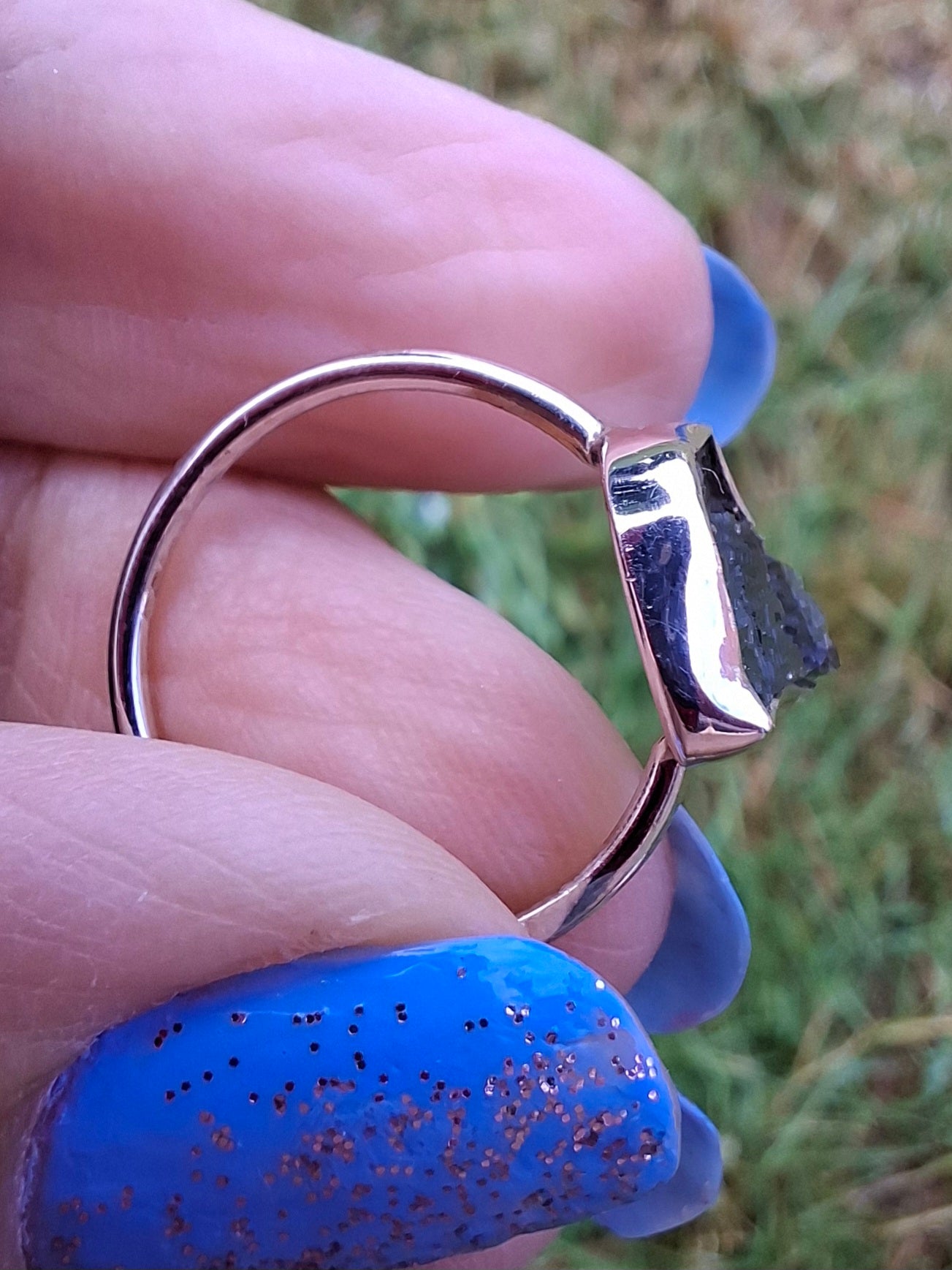 Moldavite Ring, size large M, 925 Silver, Tektite (Ref: R24)
