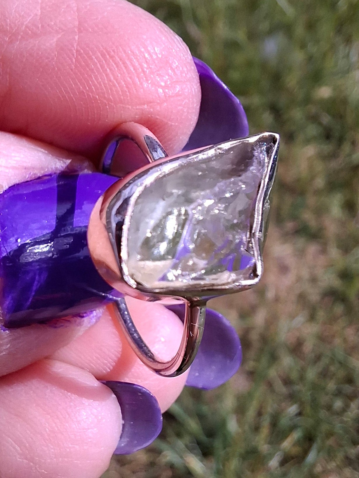 Libyan Desert Glass Ring, size large O, 925 Silver, Tektite (Ref: LR23)