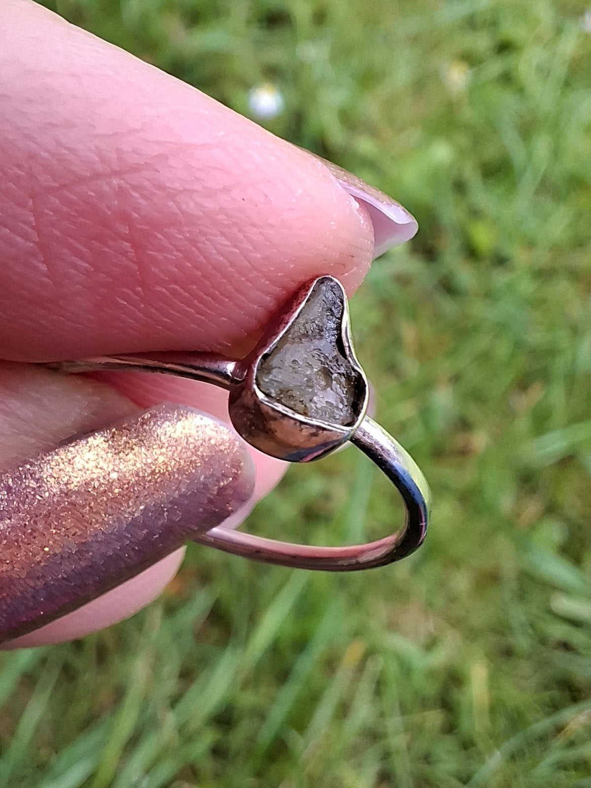 Moldavite Ring, size Q, 925 Silver, Tektite (Ref: R46)