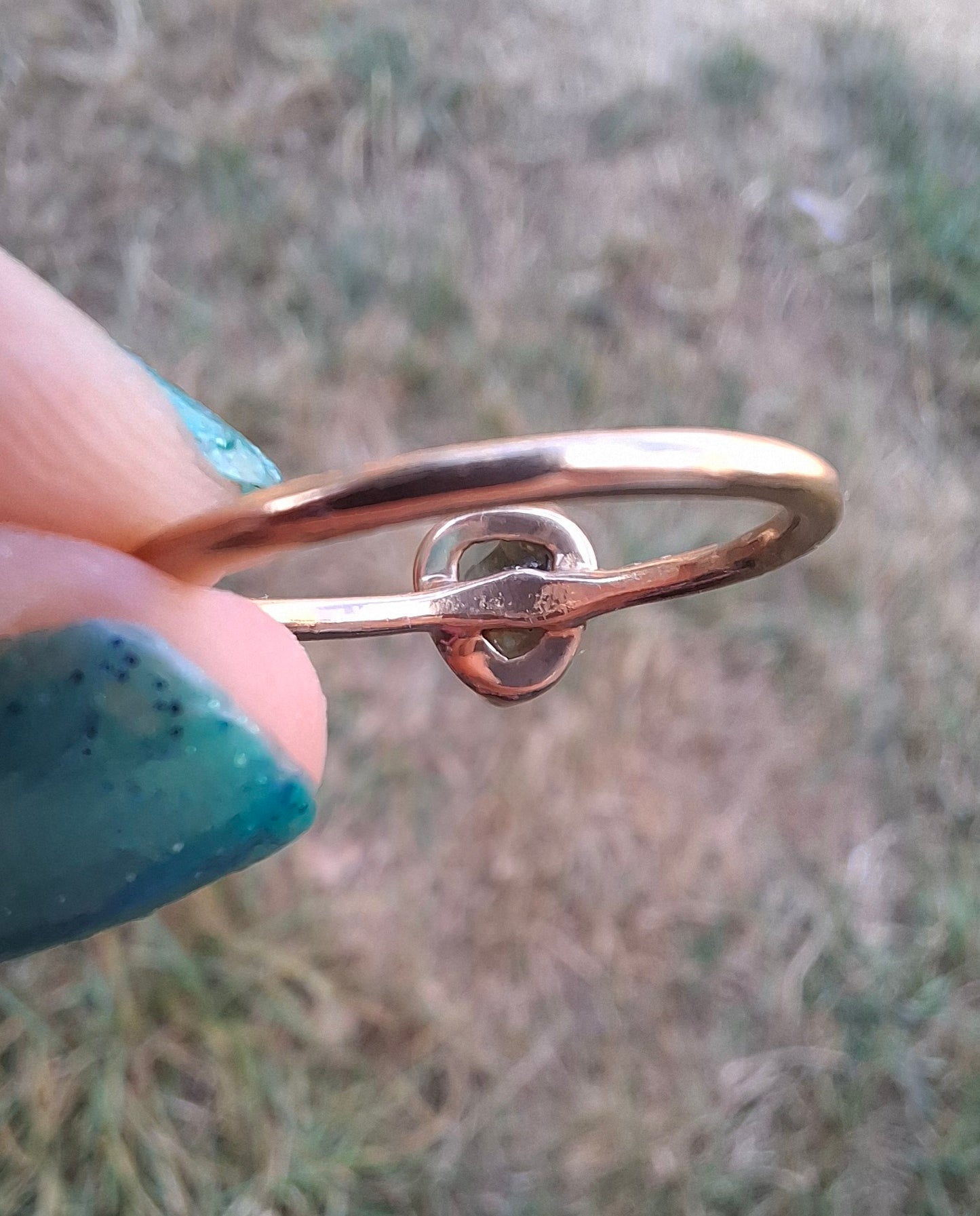 Moldavite Ring, 14K GOLD Plated, size large L, Tektite (Ref: R343)