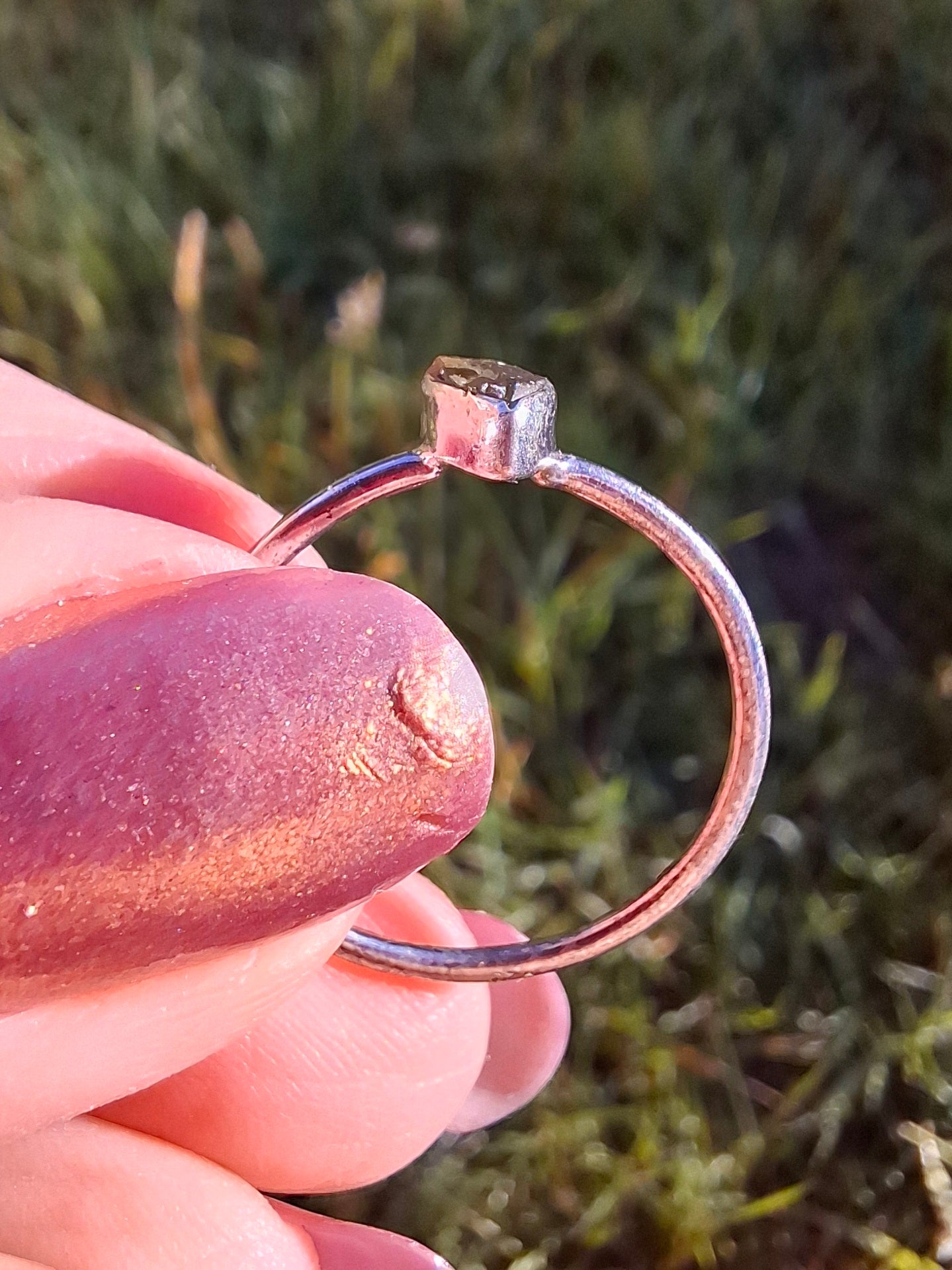Moldavite Ring, size Q, 925 Silver, Tektite (Ref: R45)