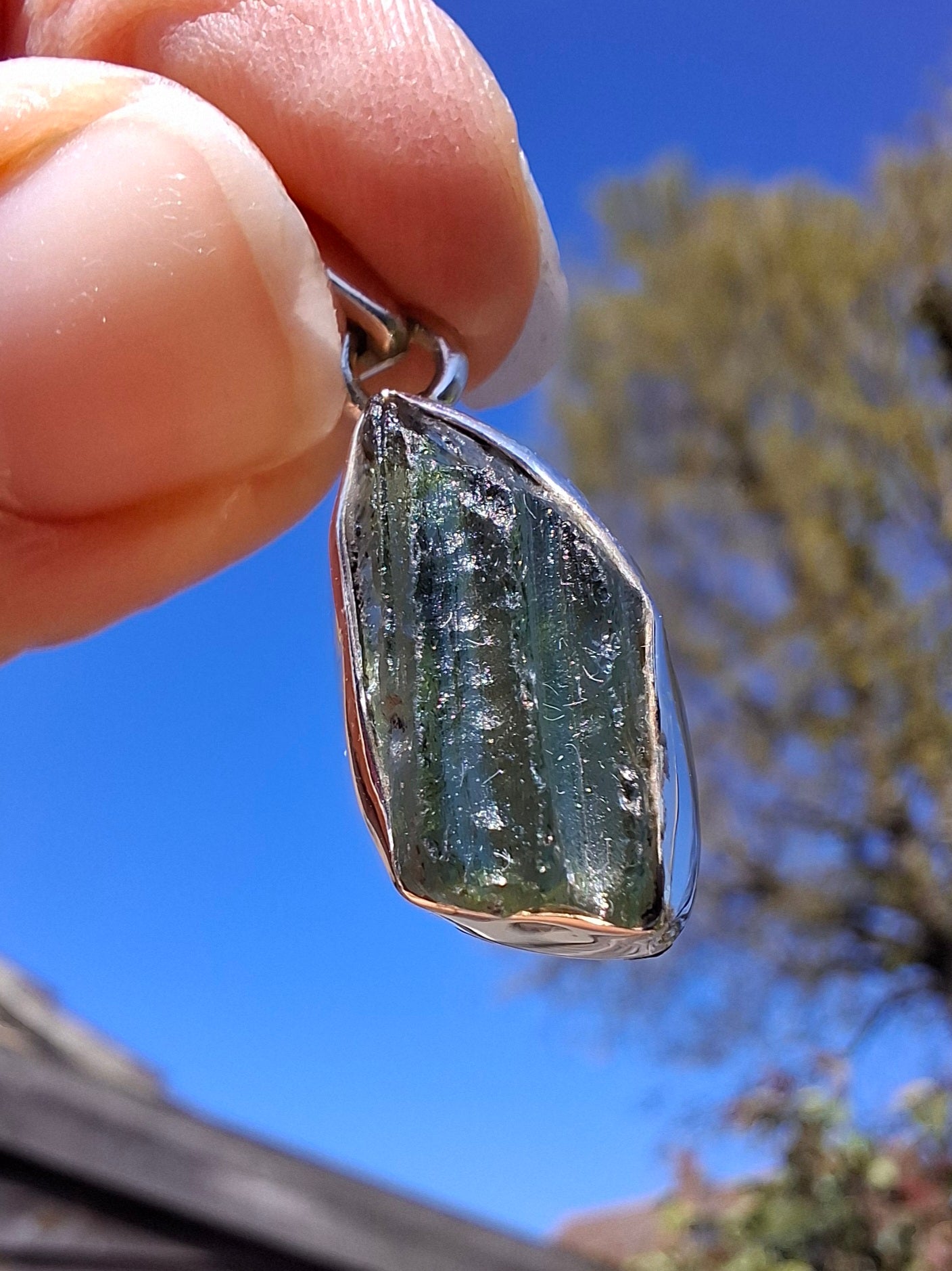Moldavite Pendant, 925 Silver, Tektite (Ref: P13)