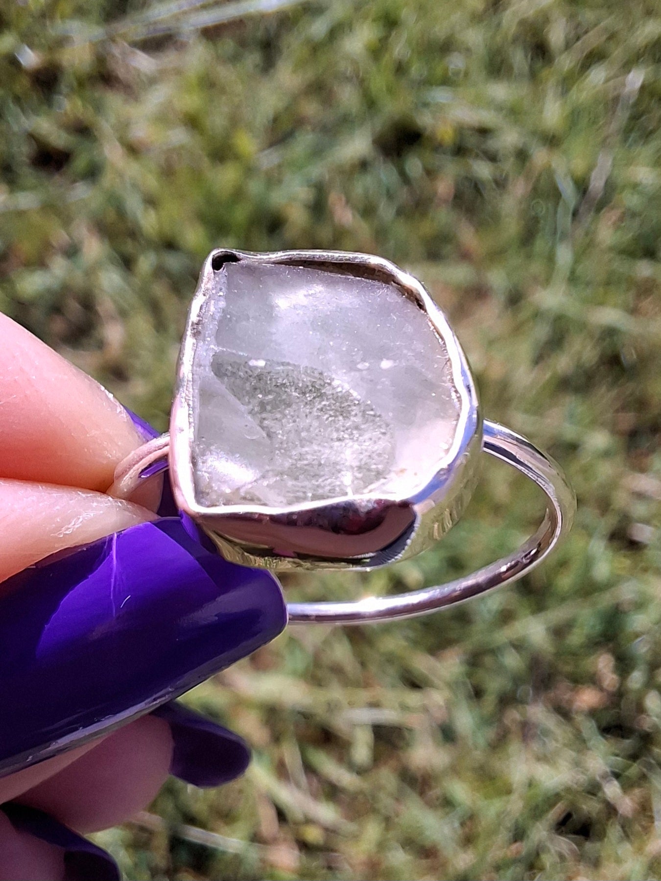 Libyan Desert Glass Ring, size large U, 925 Silver, Tektite (Ref: LR53)