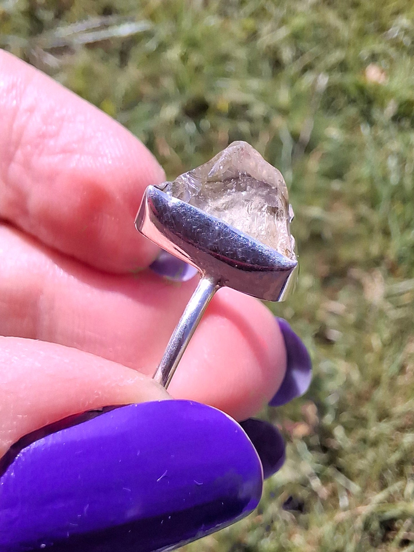 Libyan Desert Glass Ring, size large V, 925 Silver, Tektite (Ref: LR58)
