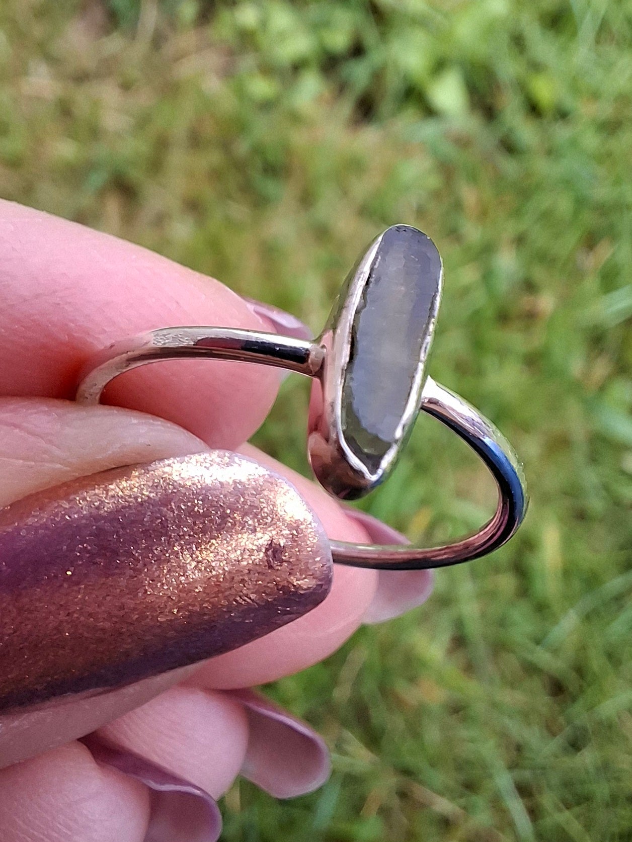Moldavite Ring, size large Q, 925 Silver, Tektite (Ref: R47)