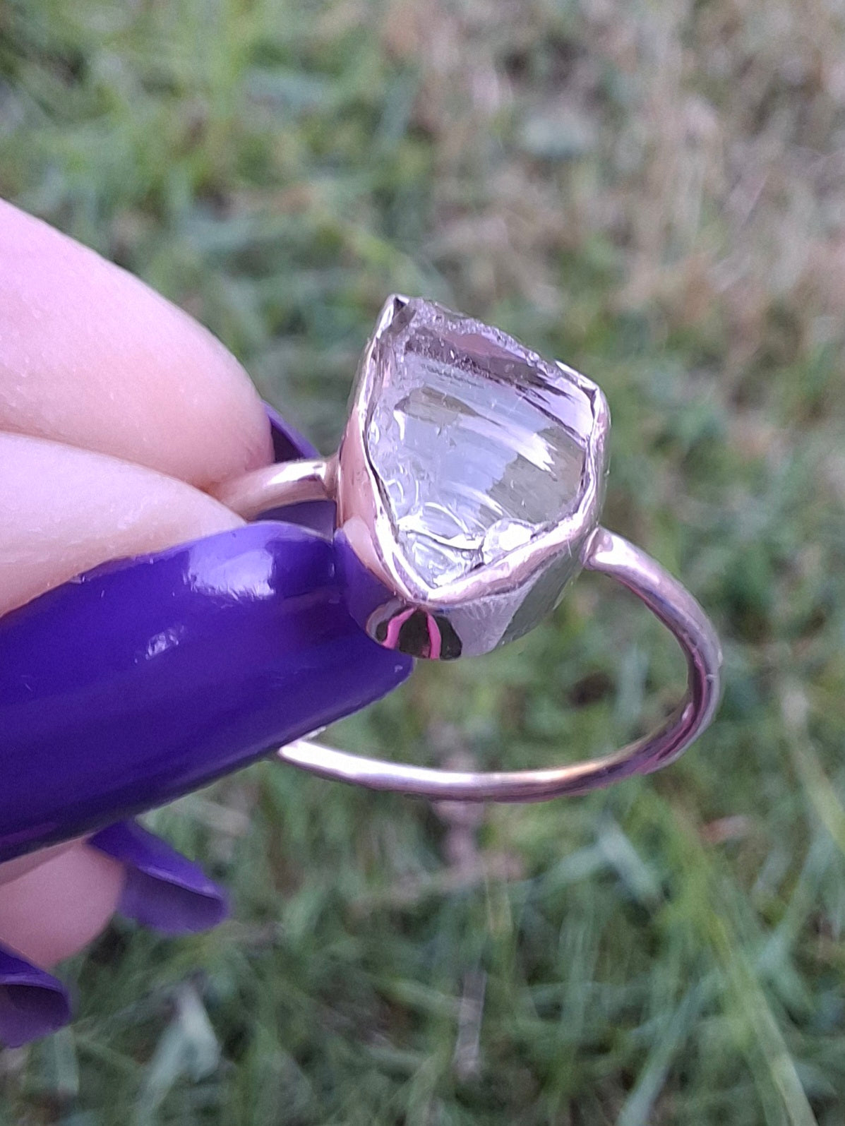 Libyan Desert Glass Ring, size large T/small U, 925 Silver, Tektite (Ref: LR51)