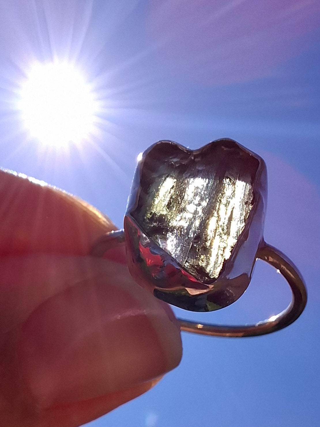 Moldavite Ring, size large N, 925 Silver, Tektite (Ref: R25)