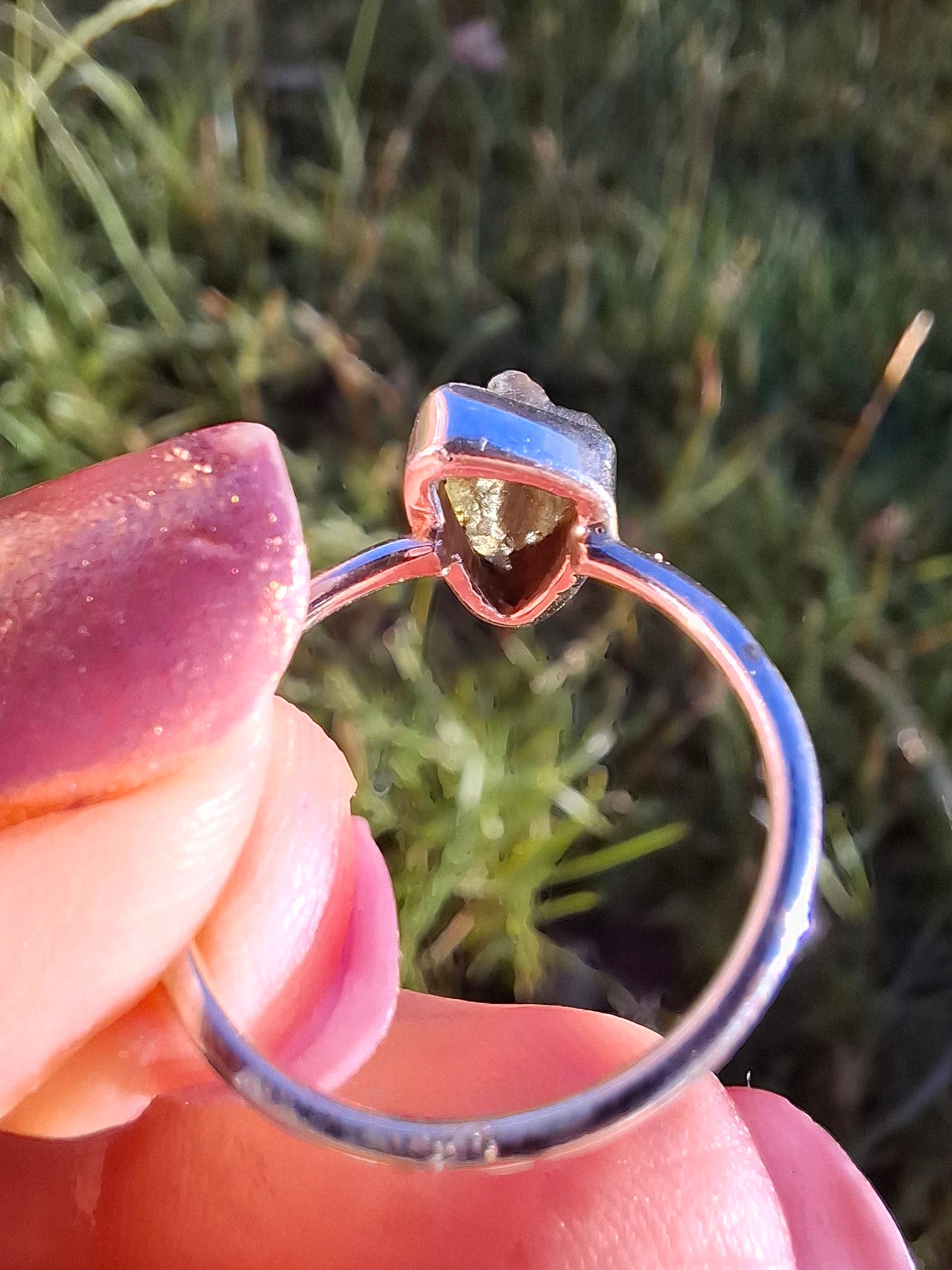 Moldavite Ring, size large K/small L, 925 Silver, Tektite (Ref: R57)