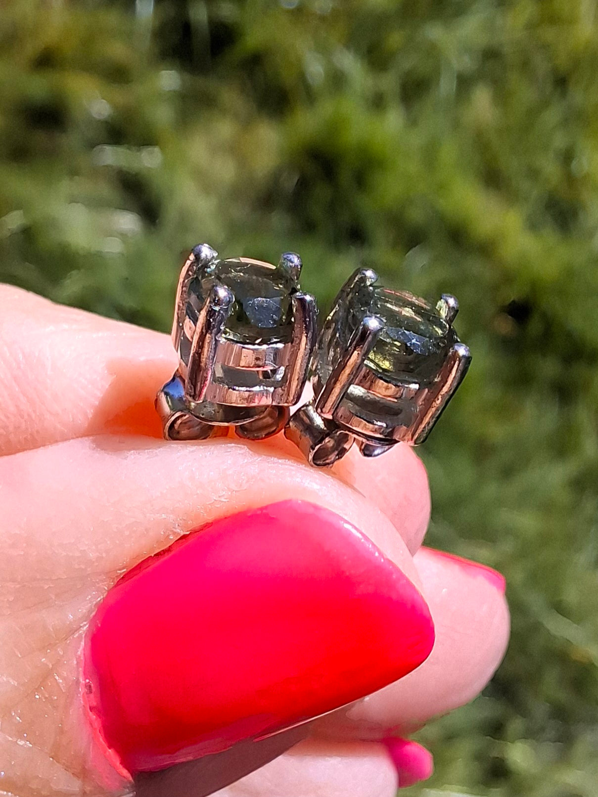 Moldavite (faceted) 5mm STUD EARRINGS, 925 Silver, Tektite (Ref: Pair 39)