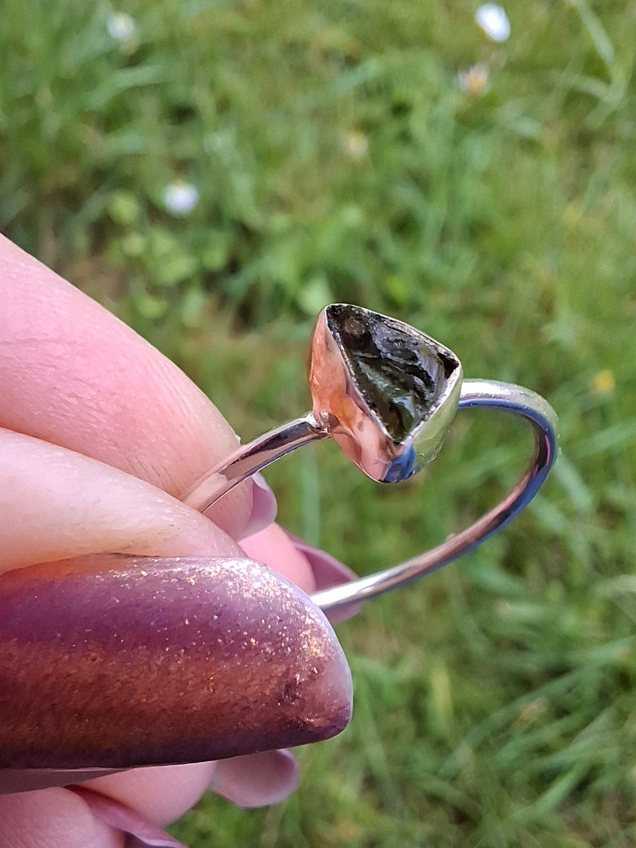 Moldavite Ring, size large R/small S, 925 Silver, Tektite (Ref: R53)