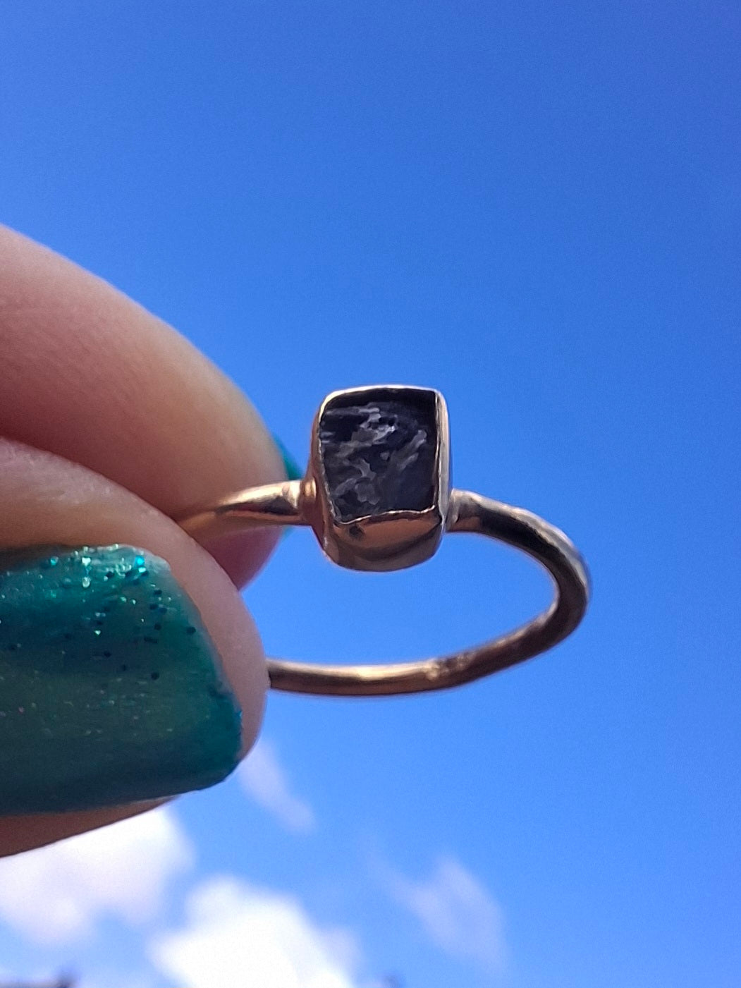 Moldavite Ring, 14K GOLD Plated, size small i, Tektite (Ref: R333)
