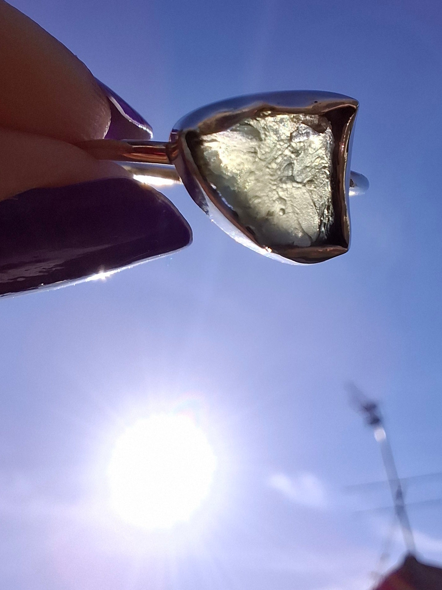 Moldavite Ring, size large T, 925 Silver, Tektite (Ref: R28)