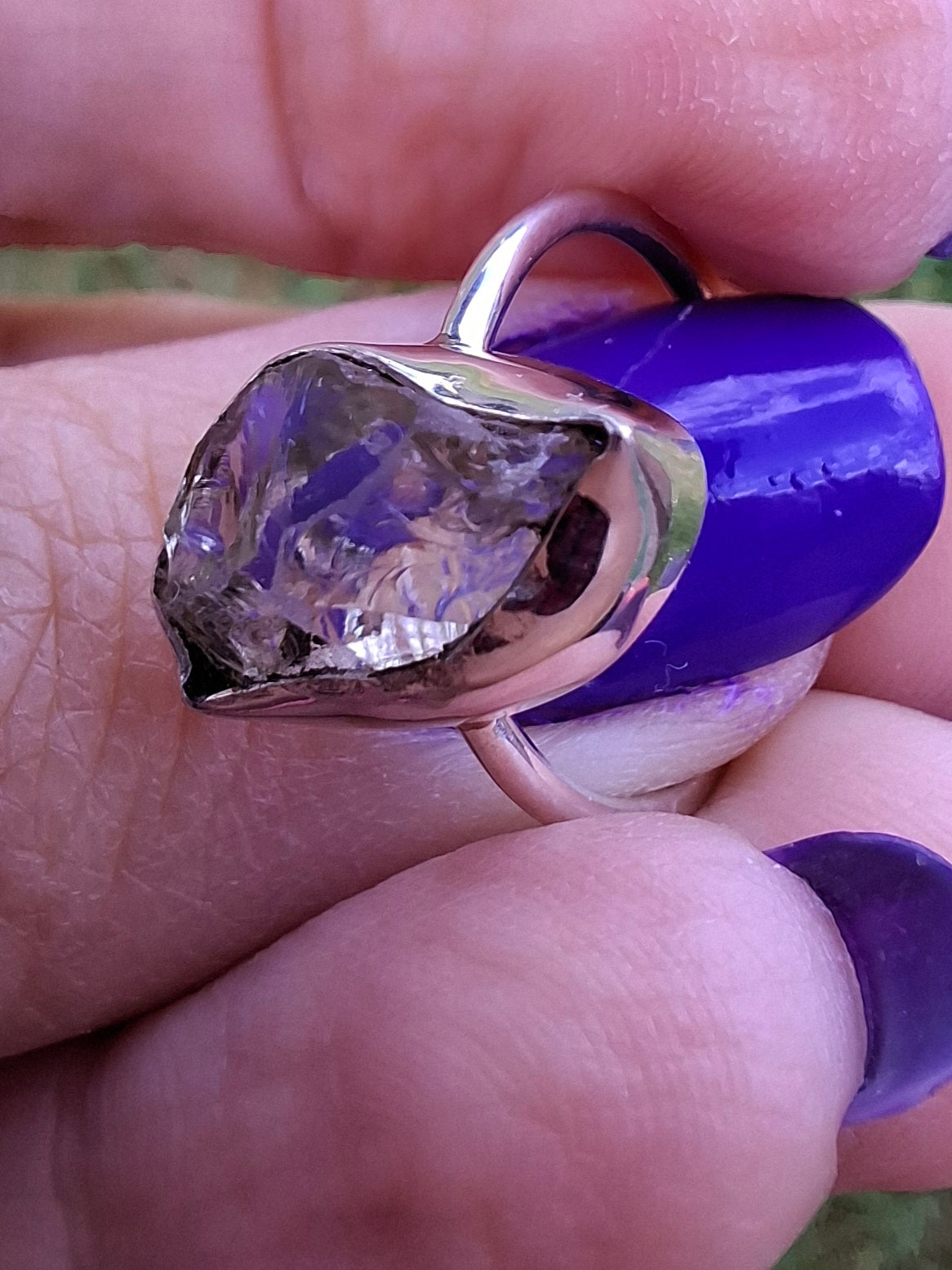 Libyan Desert Glass Ring, size large K, 925 Silver, Tektite (Ref: LR16)