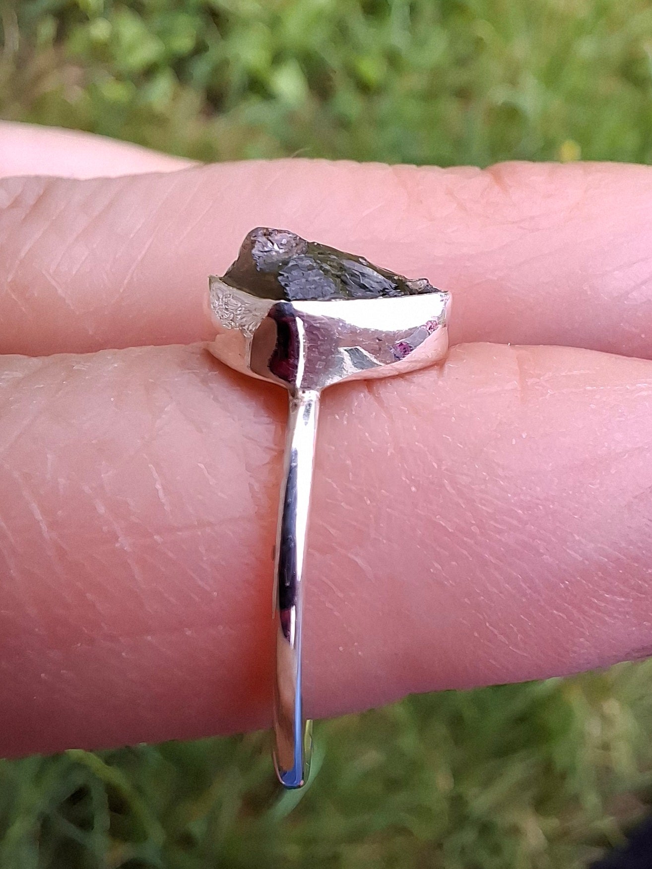 Moldavite Ring, size large K/small L, 925 Silver, Tektite (Ref: R57)