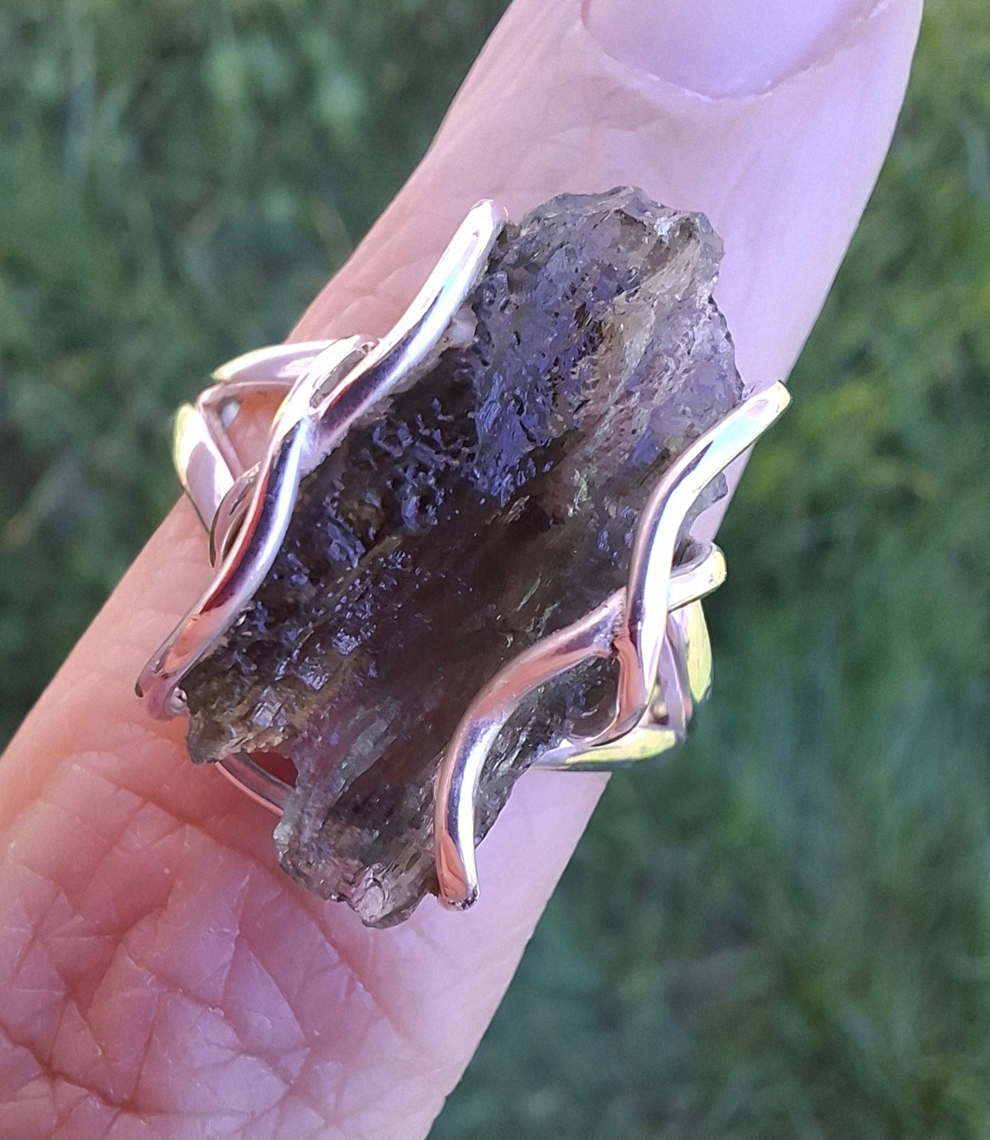 Moldavite Ring, size U, 925 Silver (Ref: R13)