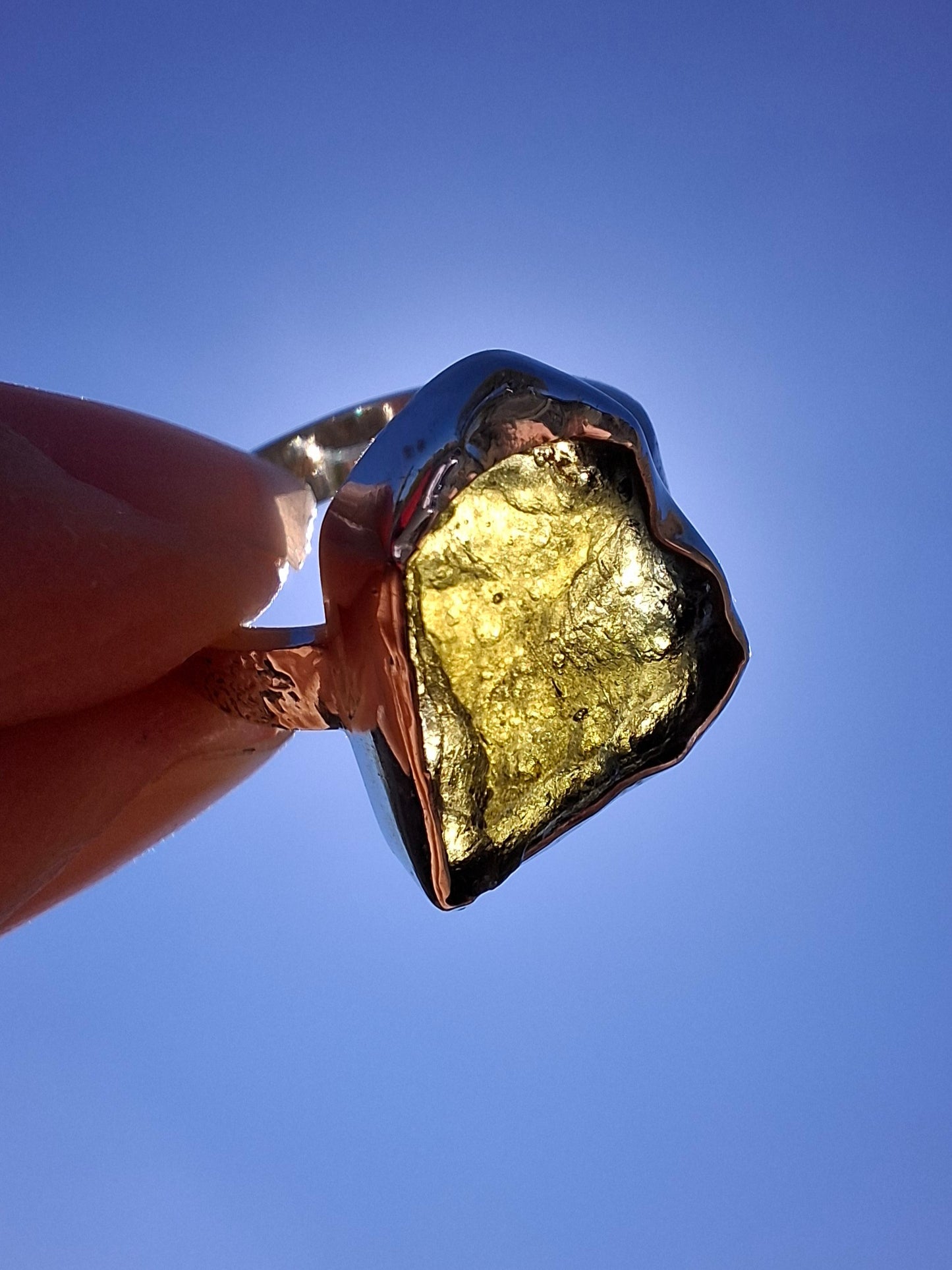 Moldavite Ring, size large M/small N, 925 Silver, Tektite (Ref: R309)