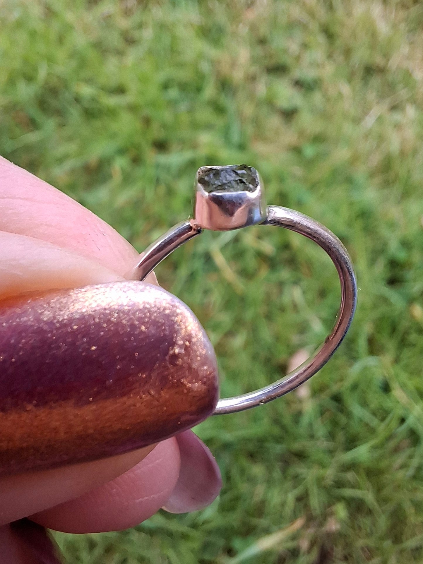 Moldavite Ring, size large L/small M, 925 Silver, Tektite (Ref: R37)
