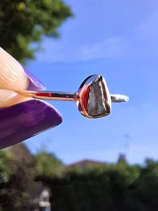 Moldavite Ring, size large R/small S, 925 Silver, Tektite (Ref: R54)
