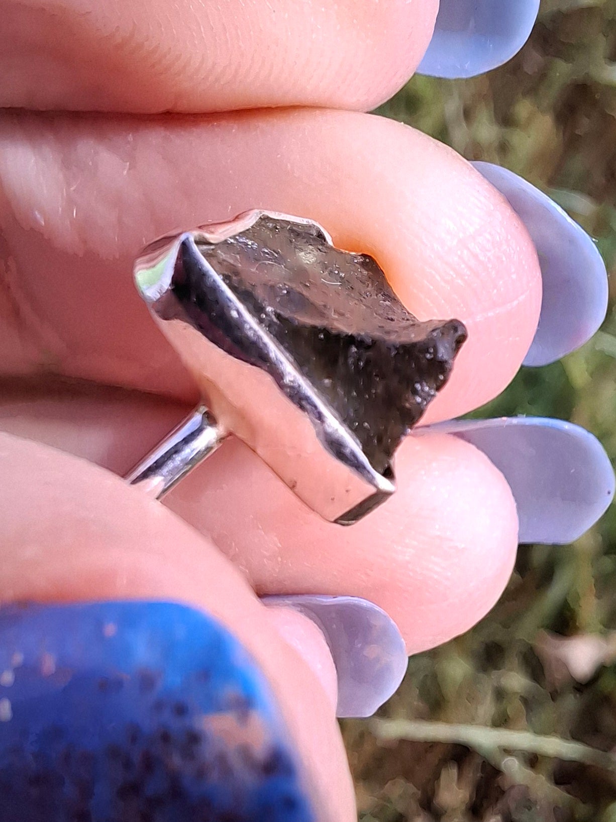 Moldavite Ring, size large J, 925 Silver, Tektite (Ref: R20)
