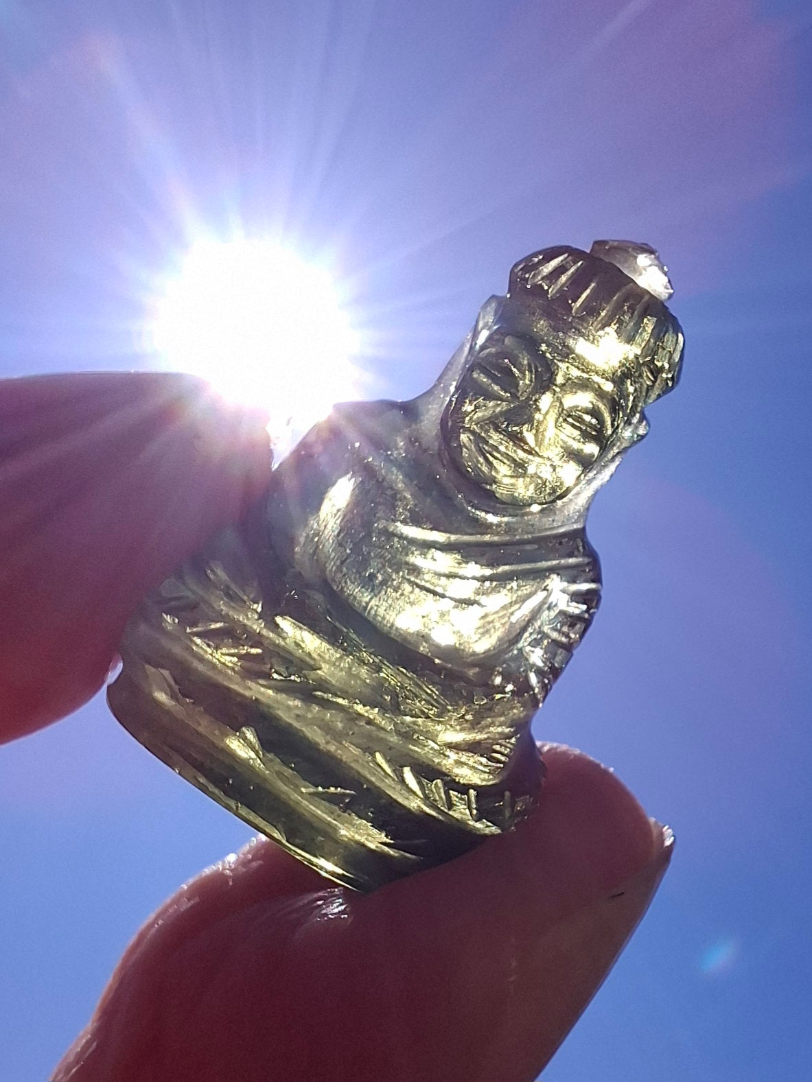 Moldavite BUDDHA Carving, 2.71g, Tektite (Ref: Buddha4)