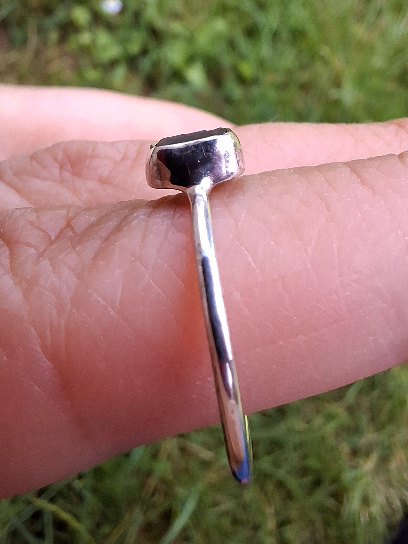 Moldavite Ring, size large P/small Q, 925 Silver, Tektite (Ref: R43)
