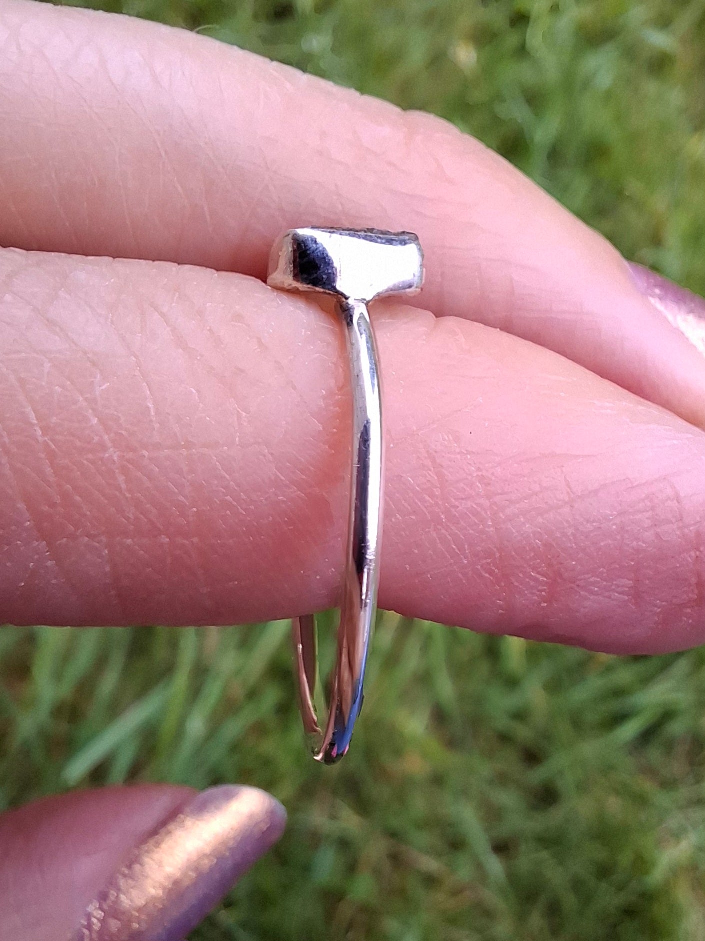 Moldavite Ring, size small S, 925 Silver, Tektite (Ref: R68)