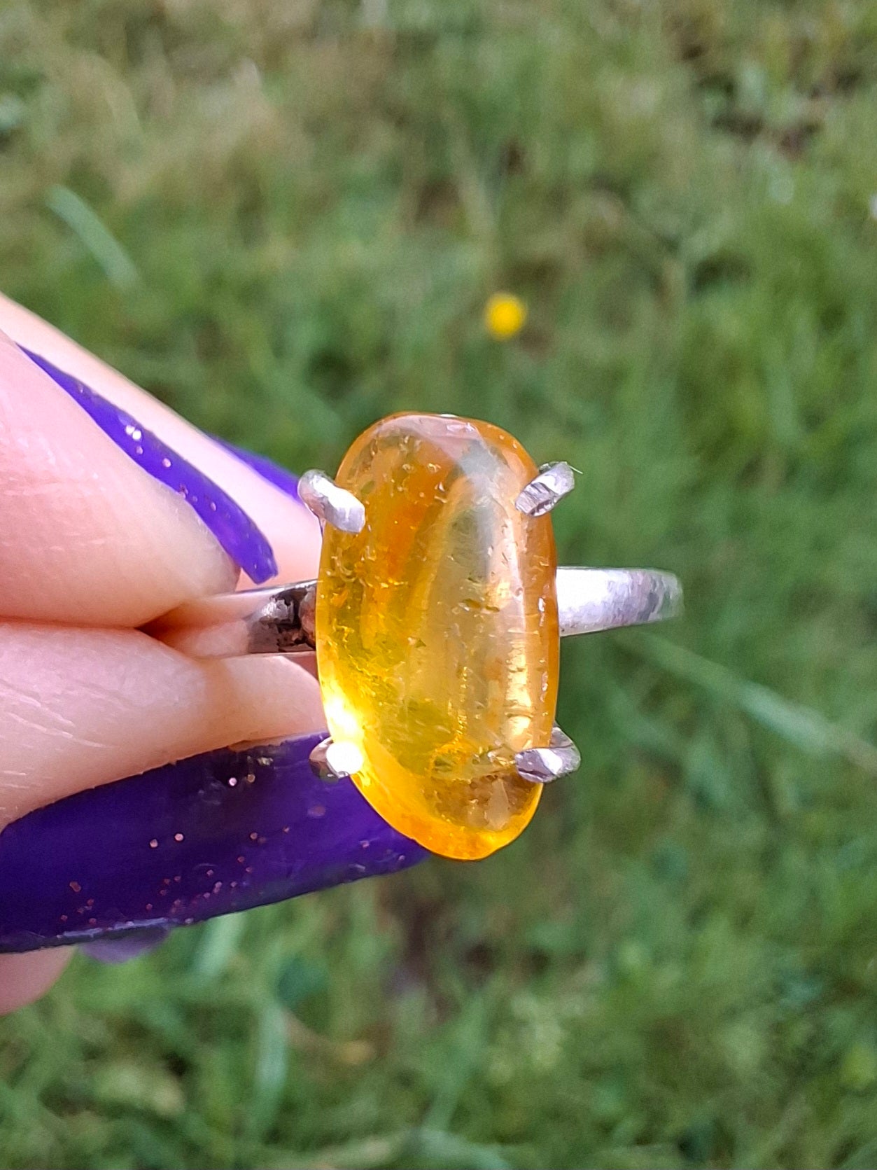Baltic Amber Ring, size O, 925 Silver, Fossil (Ref: AR11)