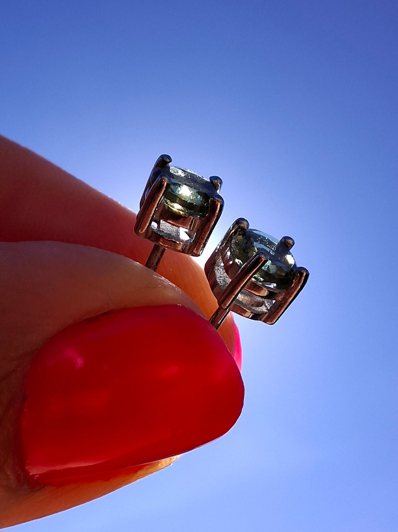 Moldavite (faceted) 5mm STUD EARRINGS, 925 Silver, Tektite (Pair16)