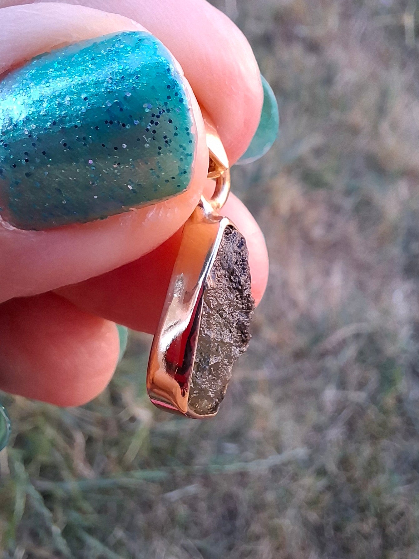 Moldavite Pendant, 14K GOLD Plated, Tektite (Ref: P450)