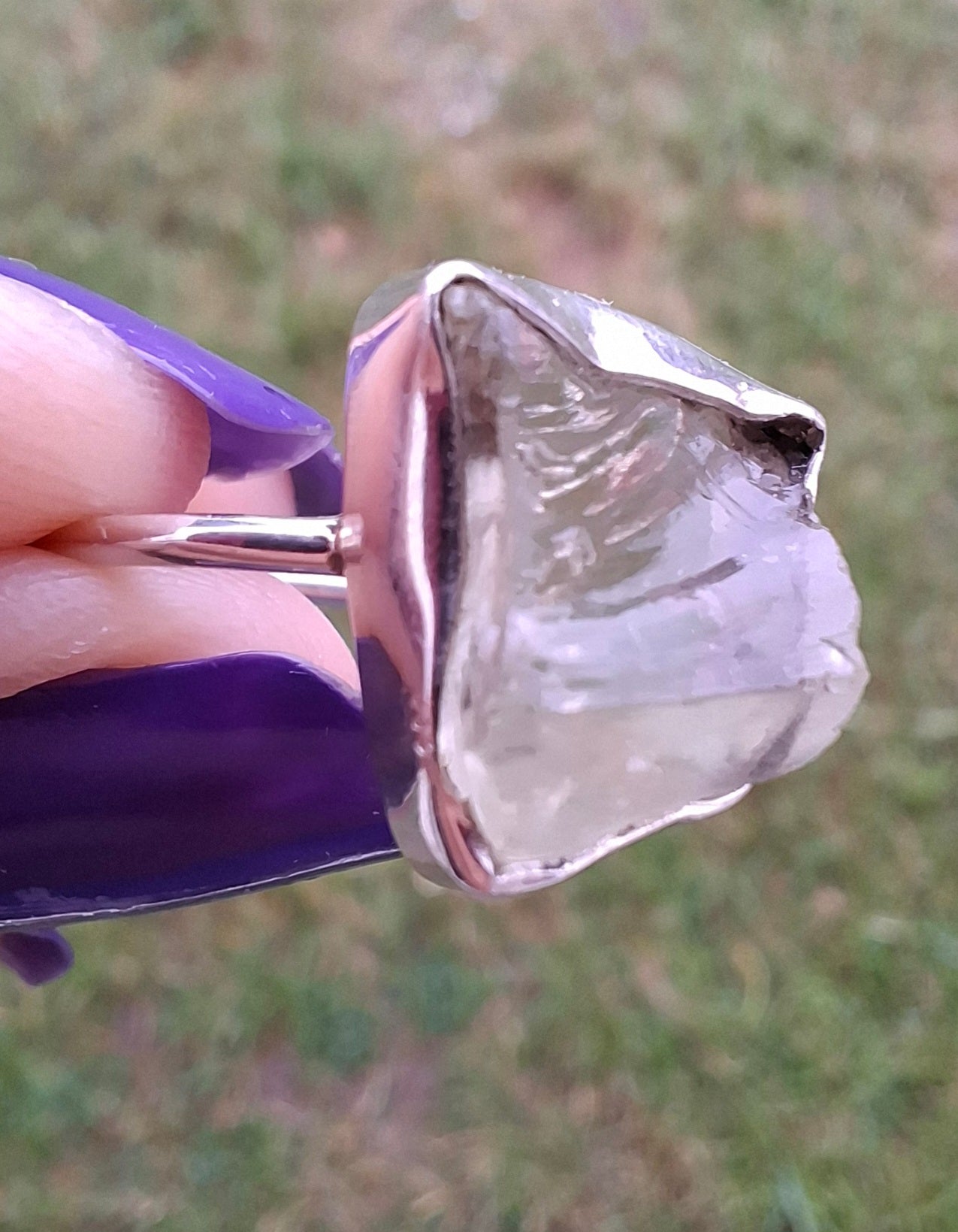 Libyan Desert Glass Ring, size P, 925 Silver, Tektite (Ref: LR26)