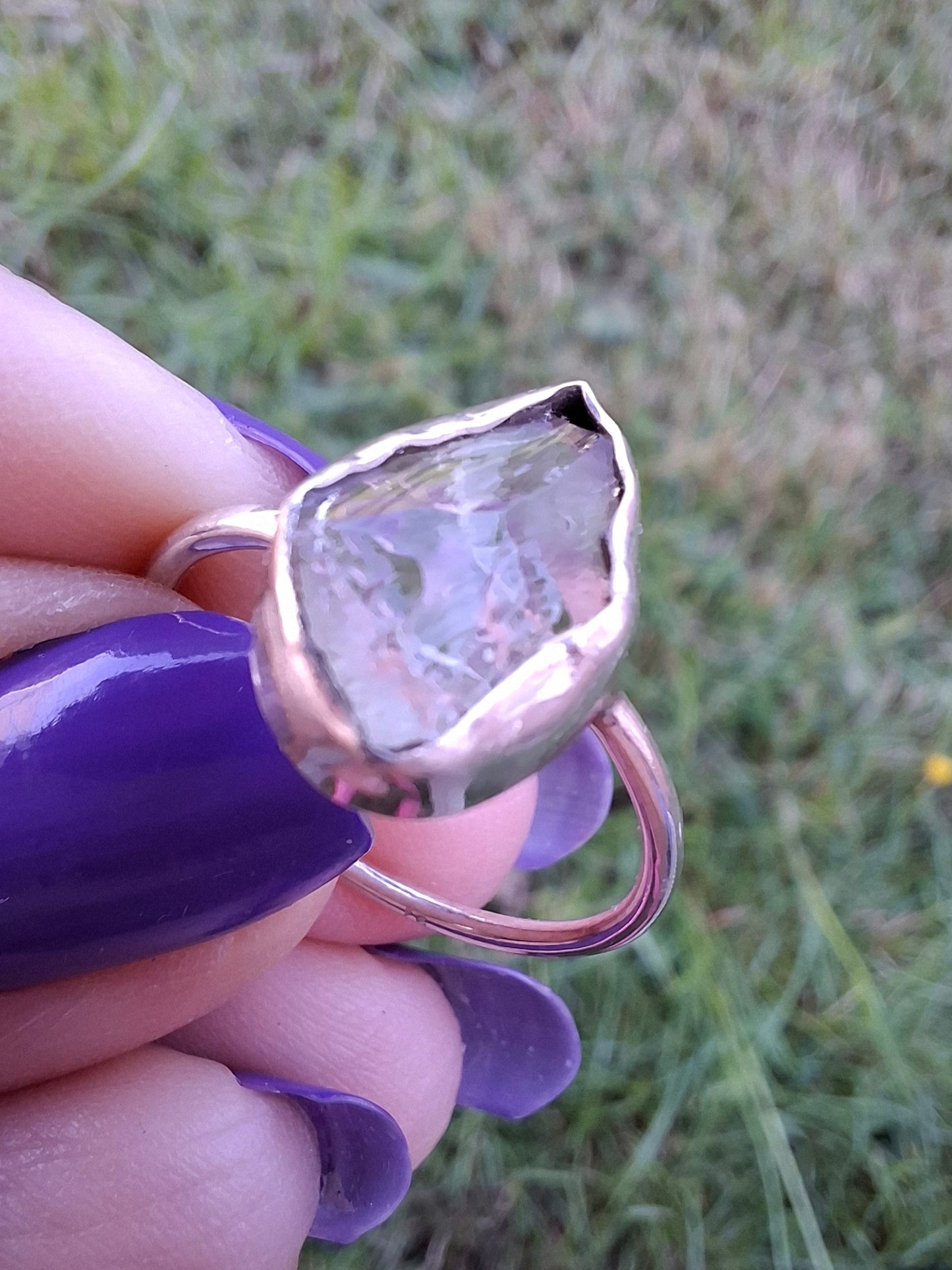Libyan Desert Glass Ring, size small R, 925 Silver, Tektite (Ref: LR41)