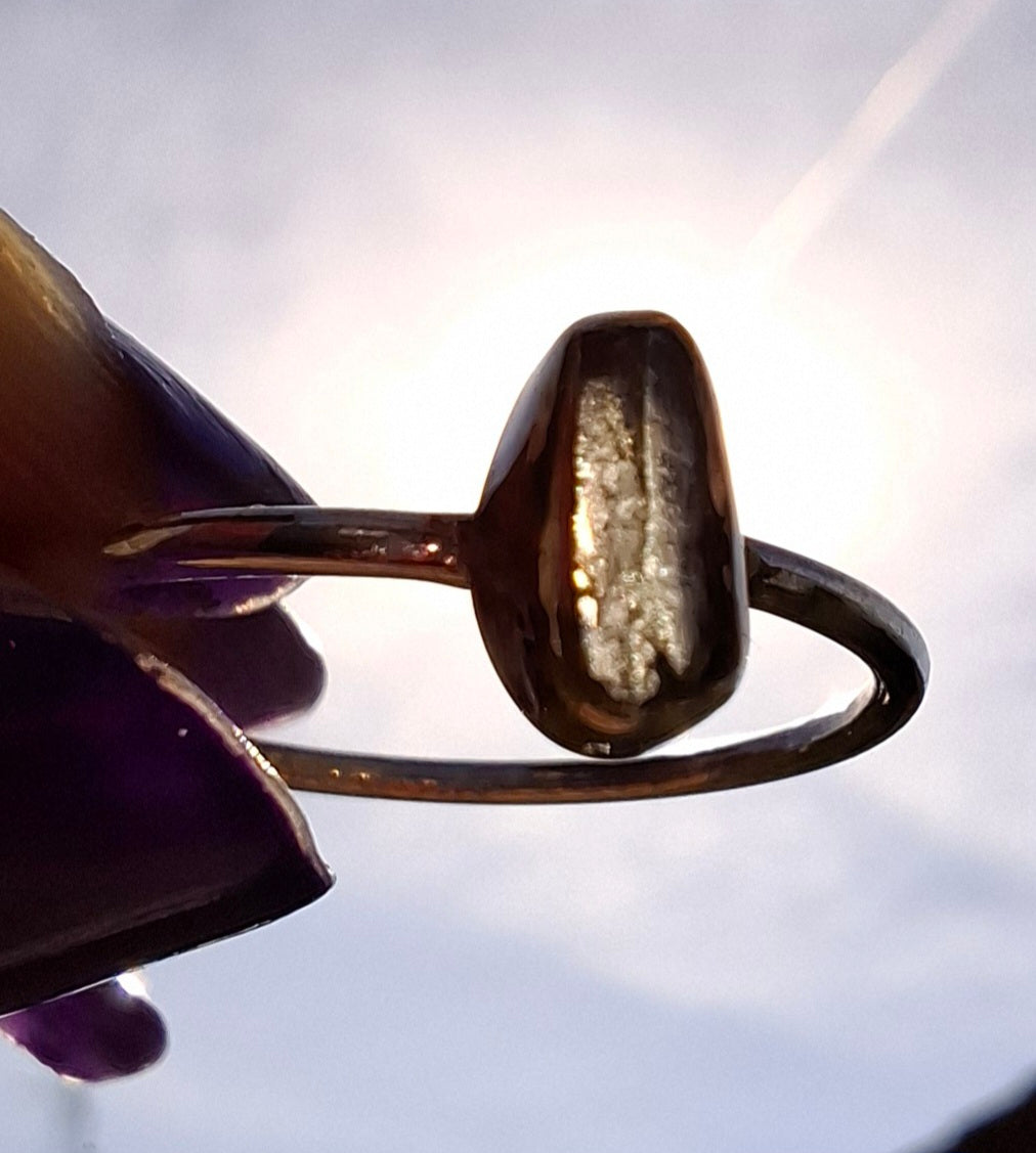 Moldavite Ring, size large T/small U, 925 Silver, Tektite (Ref: R71)
