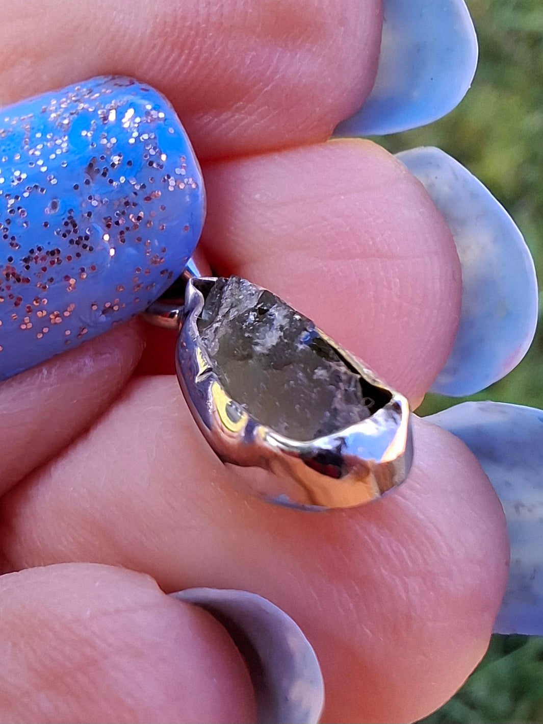 Moldavite Pendant, 925 Silver, Tektite (Ref: P95)