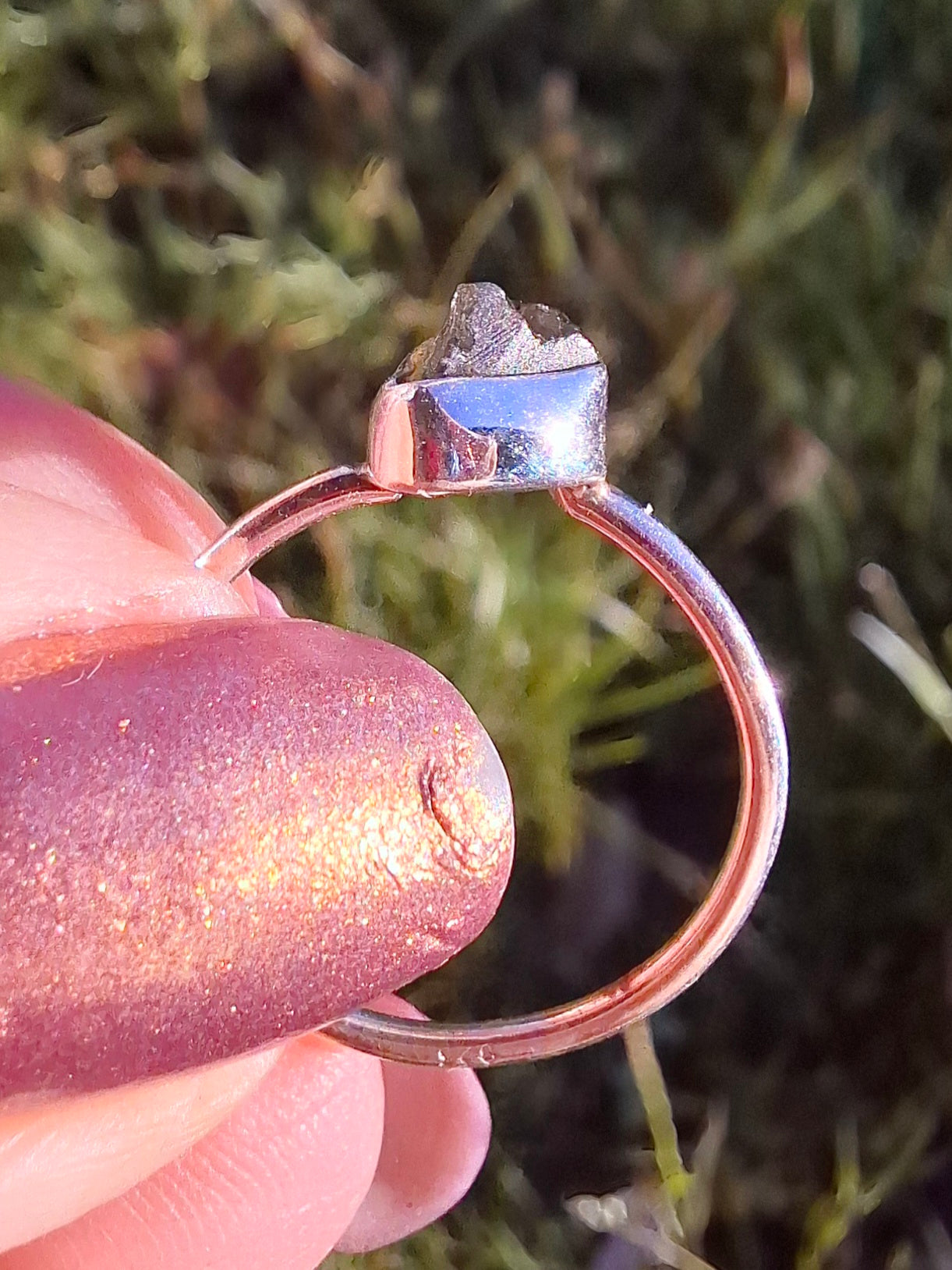 Moldavite Ring, size large K/small L, 925 Silver, Tektite (Ref: R57)