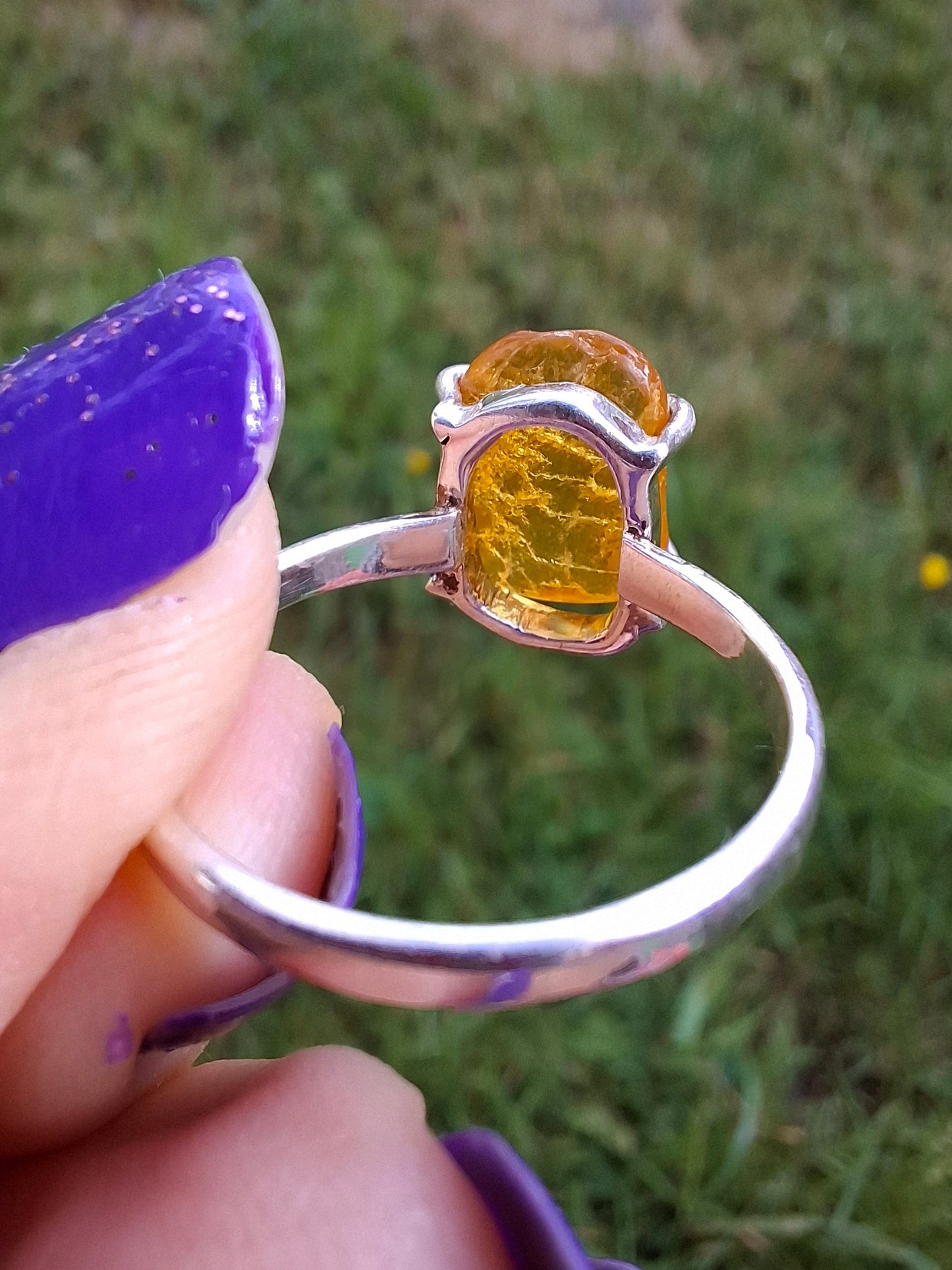 Baltic Amber Ring, size large N, 925 Silver, Fossil (Ref: AR9)