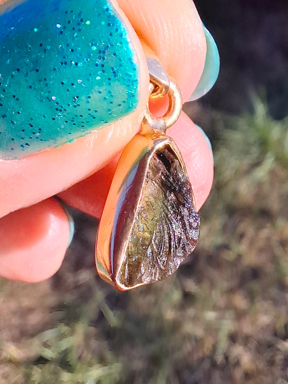 Moldavite Pendant, 14K GOLD Plated, Tektite (Ref: P449)