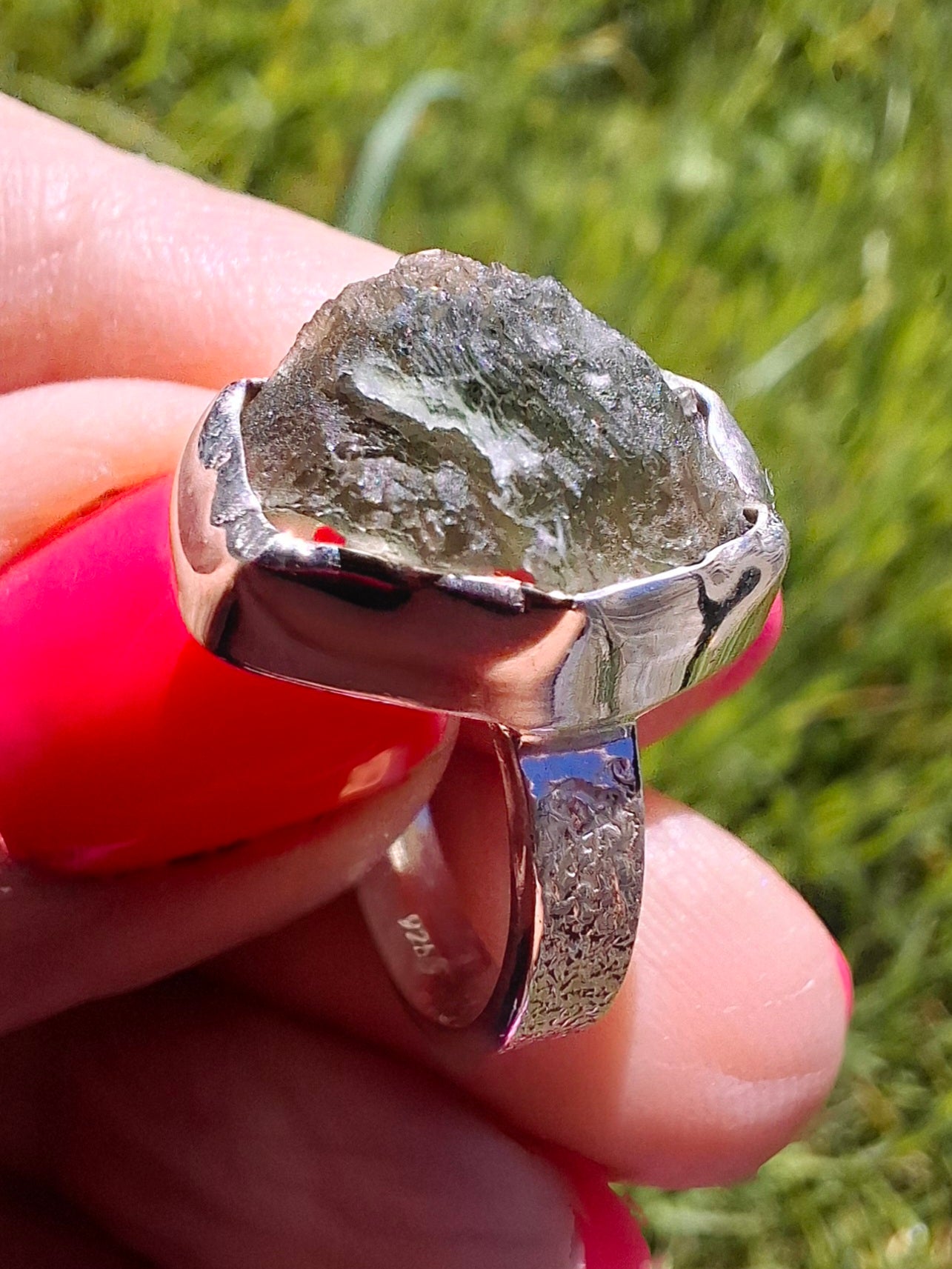Modavite Ring, size J, 925 Silver, Tektite (Ref: R297)